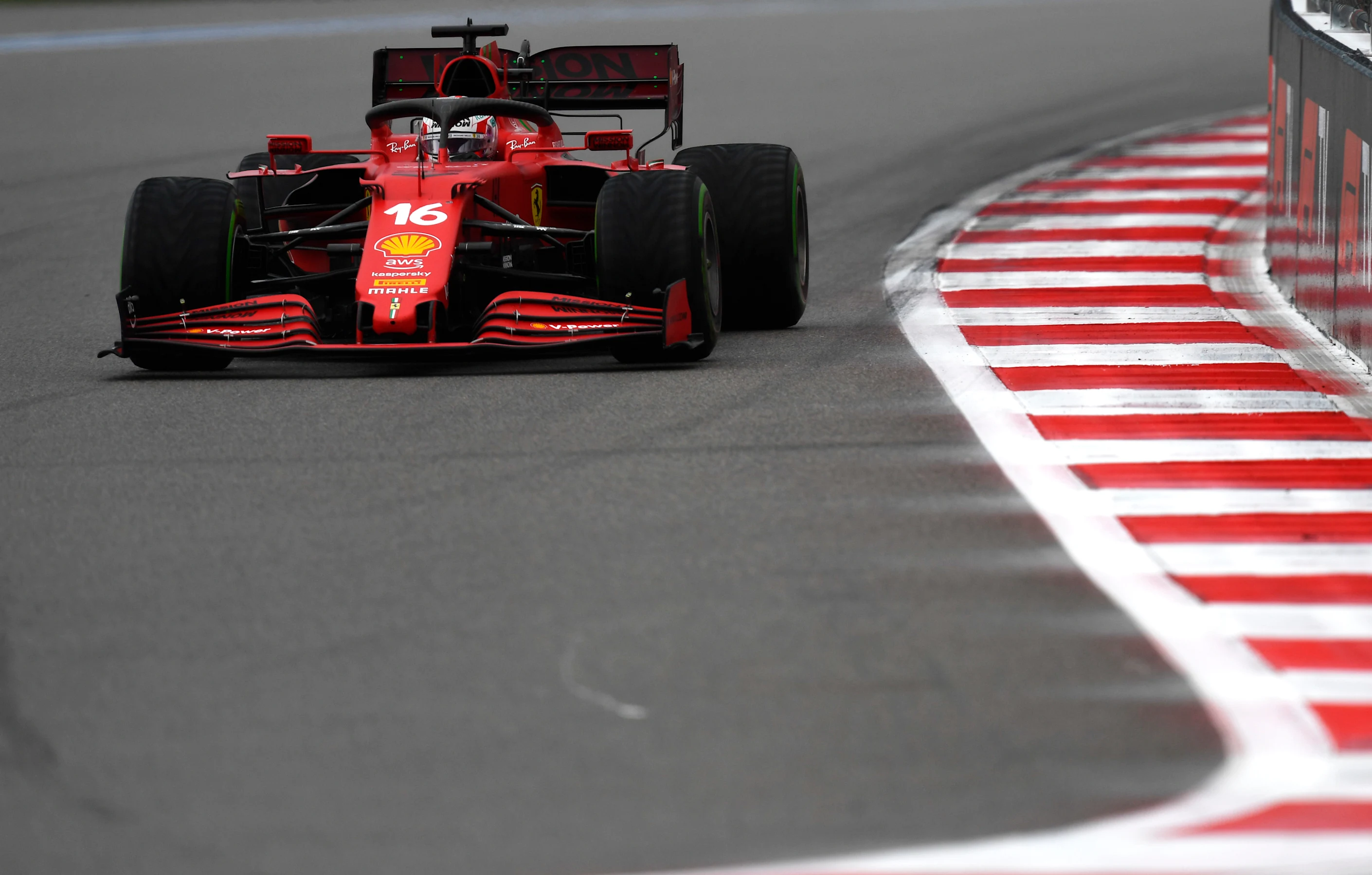 SOCHI, RUSSIA - SEPTEMBER 25: Charles Leclerc of Monaco driving the (16) Scuderia Ferrari SF21 on