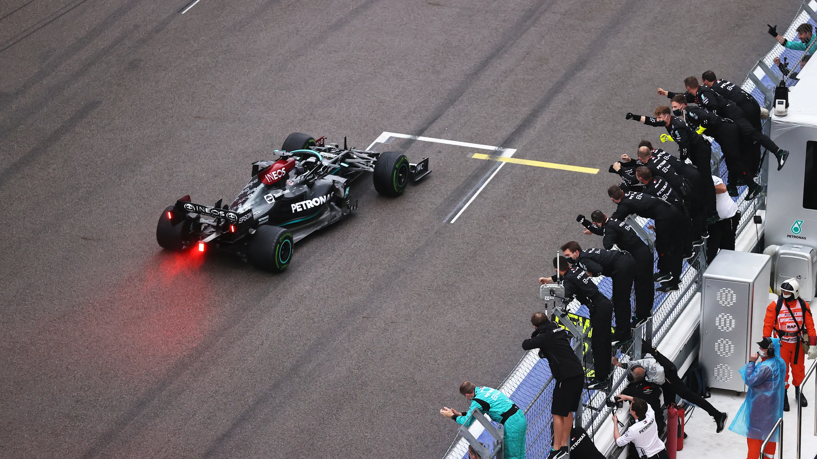 SOCHI, RUSSIA - SEPTEMBER 26: Race winner Lewis Hamilton of Great Britain driving the (44) Mercedes