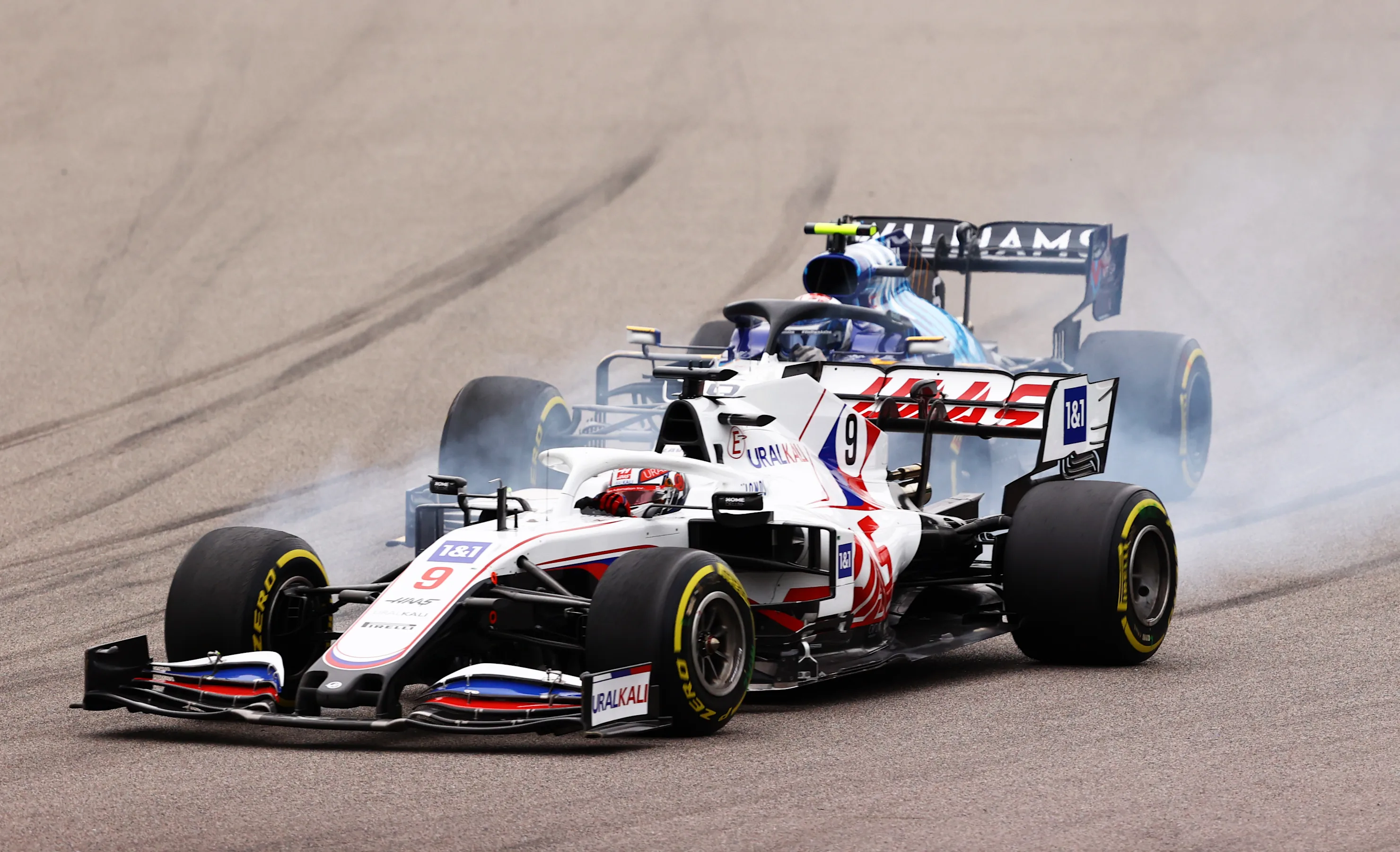 SOCHI, RUSSIA - SEPTEMBER 26: Nikita Mazepin of Russia driving the (9) Haas F1 Team VF-21 Ferrari