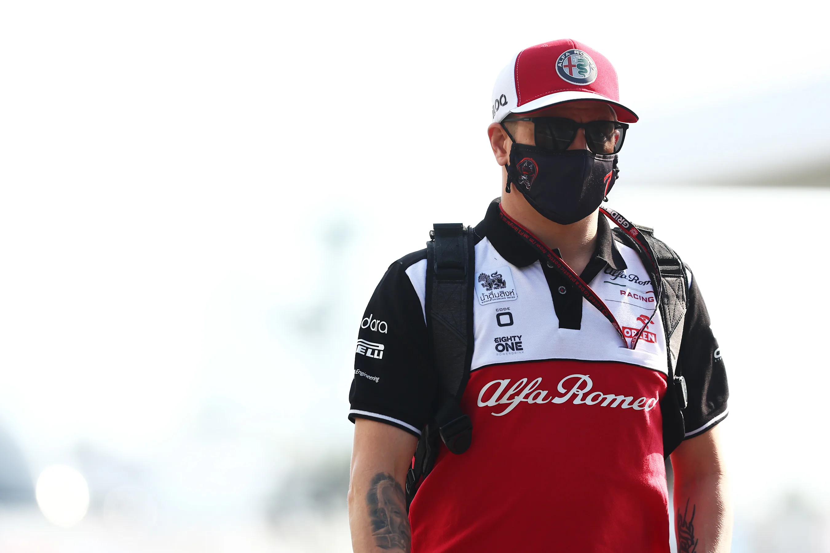 JEDDAH, SAUDI ARABIA - DECEMBER 03: Kimi Raikkonen of Finland and Alfa Romeo Racing walks in the