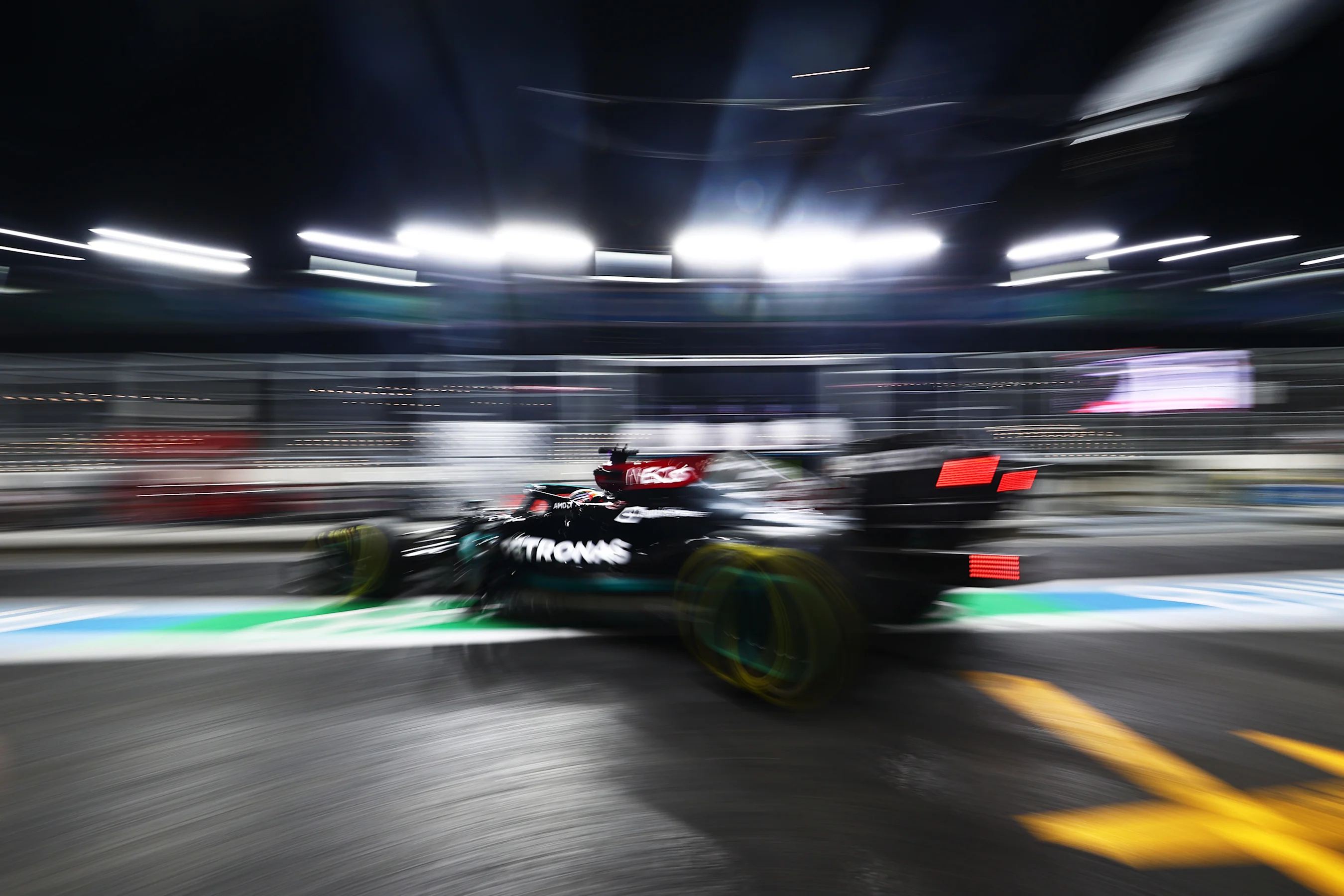 JEDDAH, SAUDI ARABIA - DECEMBER 03: Lewis Hamilton of Great Britain driving the (44) Mercedes AMG