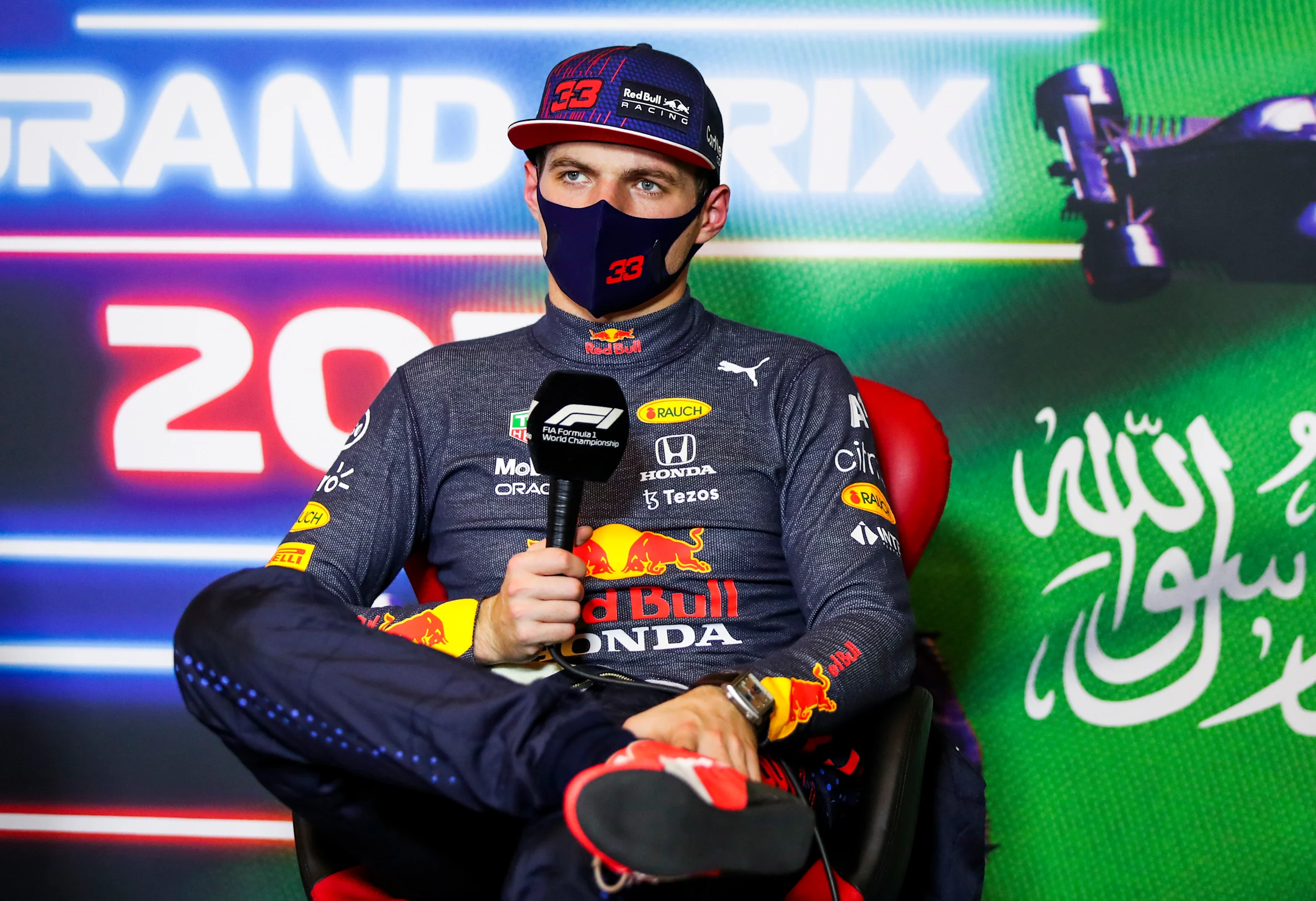 JEDDAH, SAUDI ARABIA - DECEMBER 04: Max Verstappen of Netherlands and Red Bull Racing talks in the