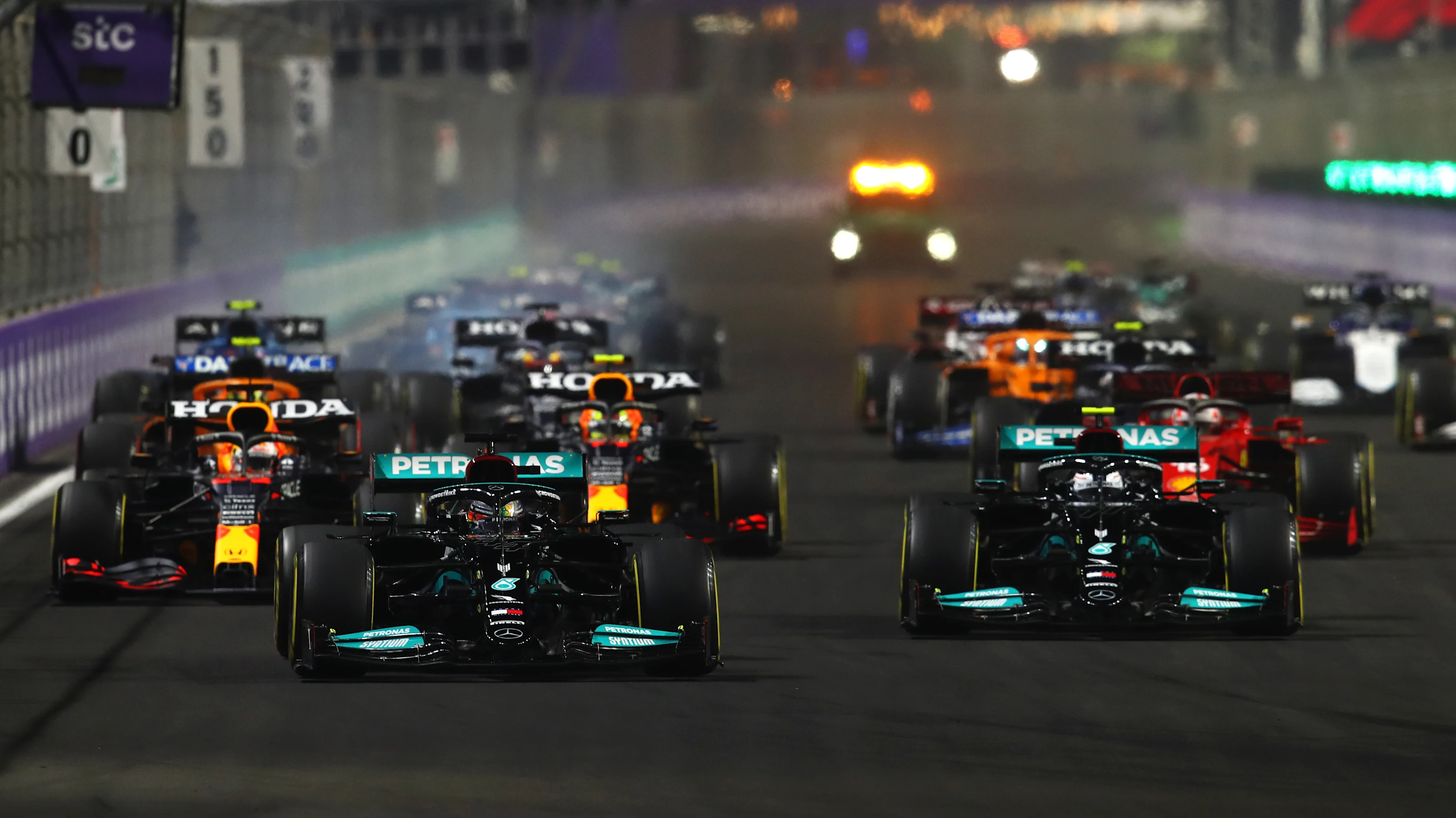 JEDDAH, SAUDI ARABIA - DECEMBER 05: Lewis Hamilton of Great Britain driving the (44) Mercedes AMG