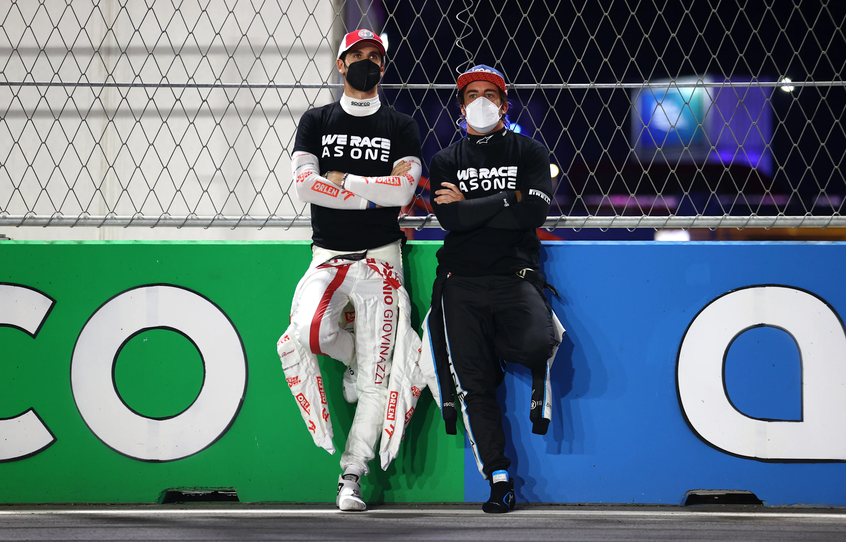 JEDDAH, SAUDI ARABIA - DECEMBER 05: Antonio Giovinazzi of Italy and Alfa Romeo Racing and Fernando
