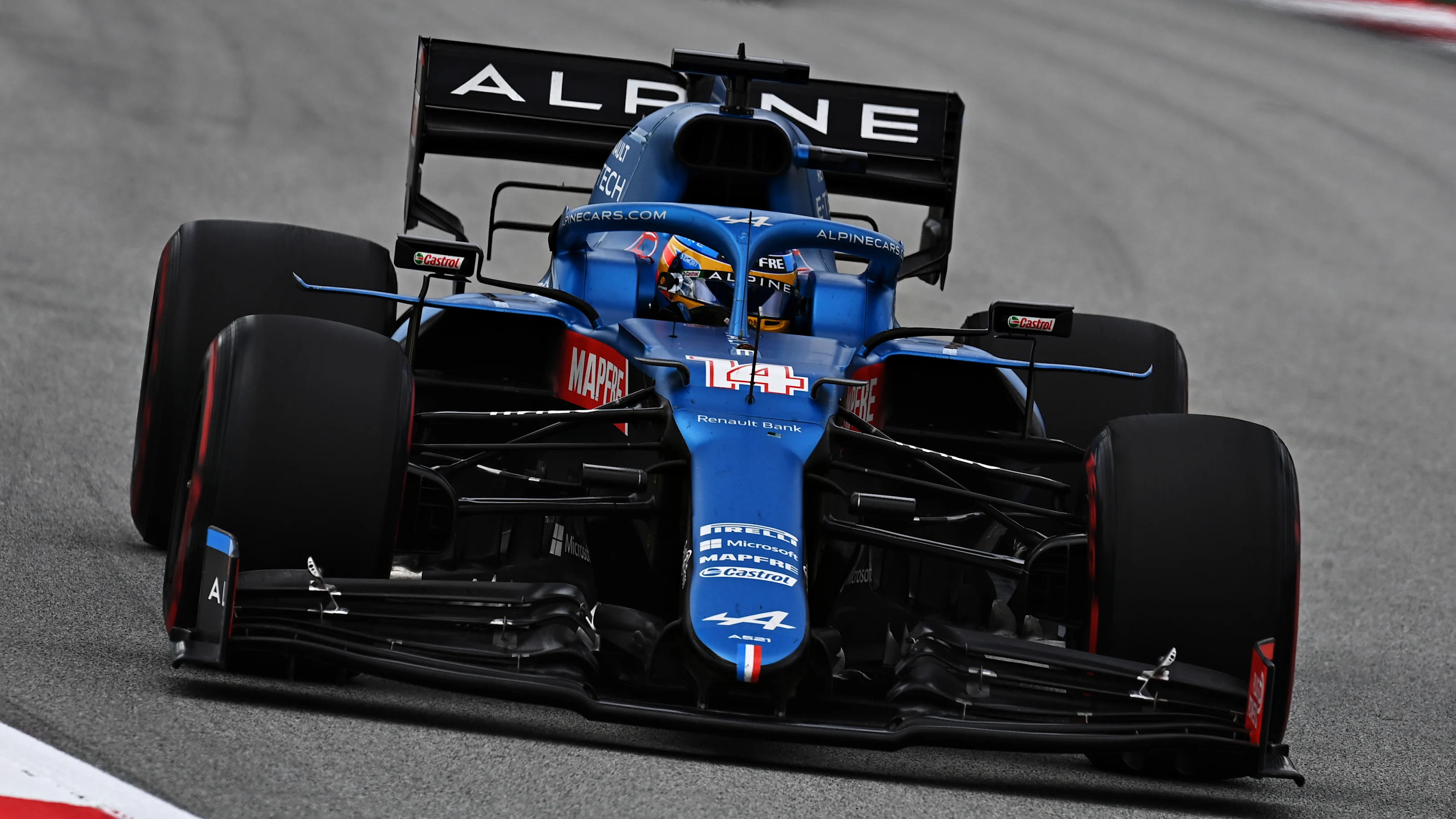 BARCELONA, SPAIN - MAY 09: Fernando Alonso of Spain driving the (14) Alpine A521 Renault during the