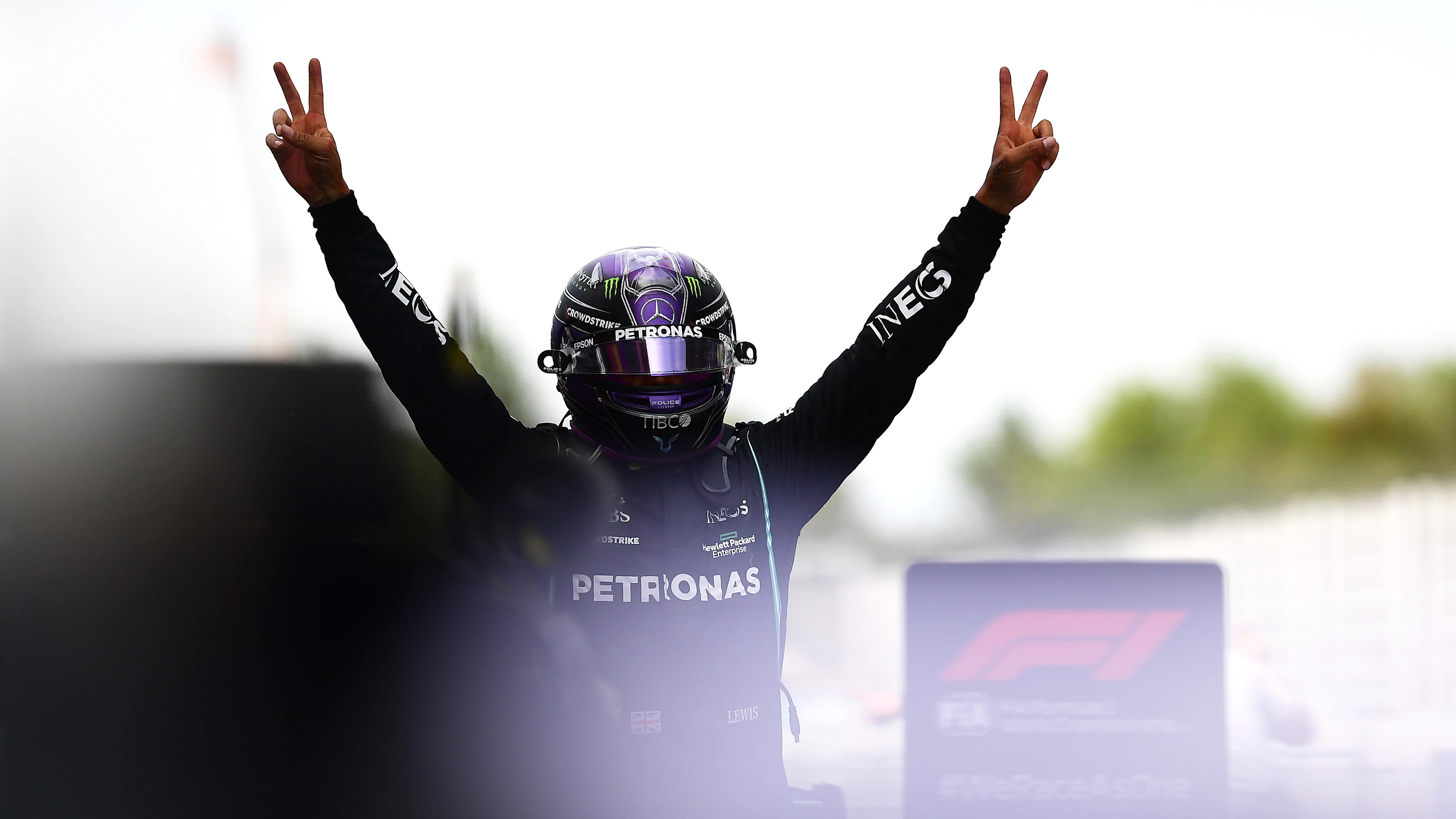 BARCELONA, SPAIN - MAY 09: Race winner Lewis Hamilton of Great Britain and Mercedes GP celebrates