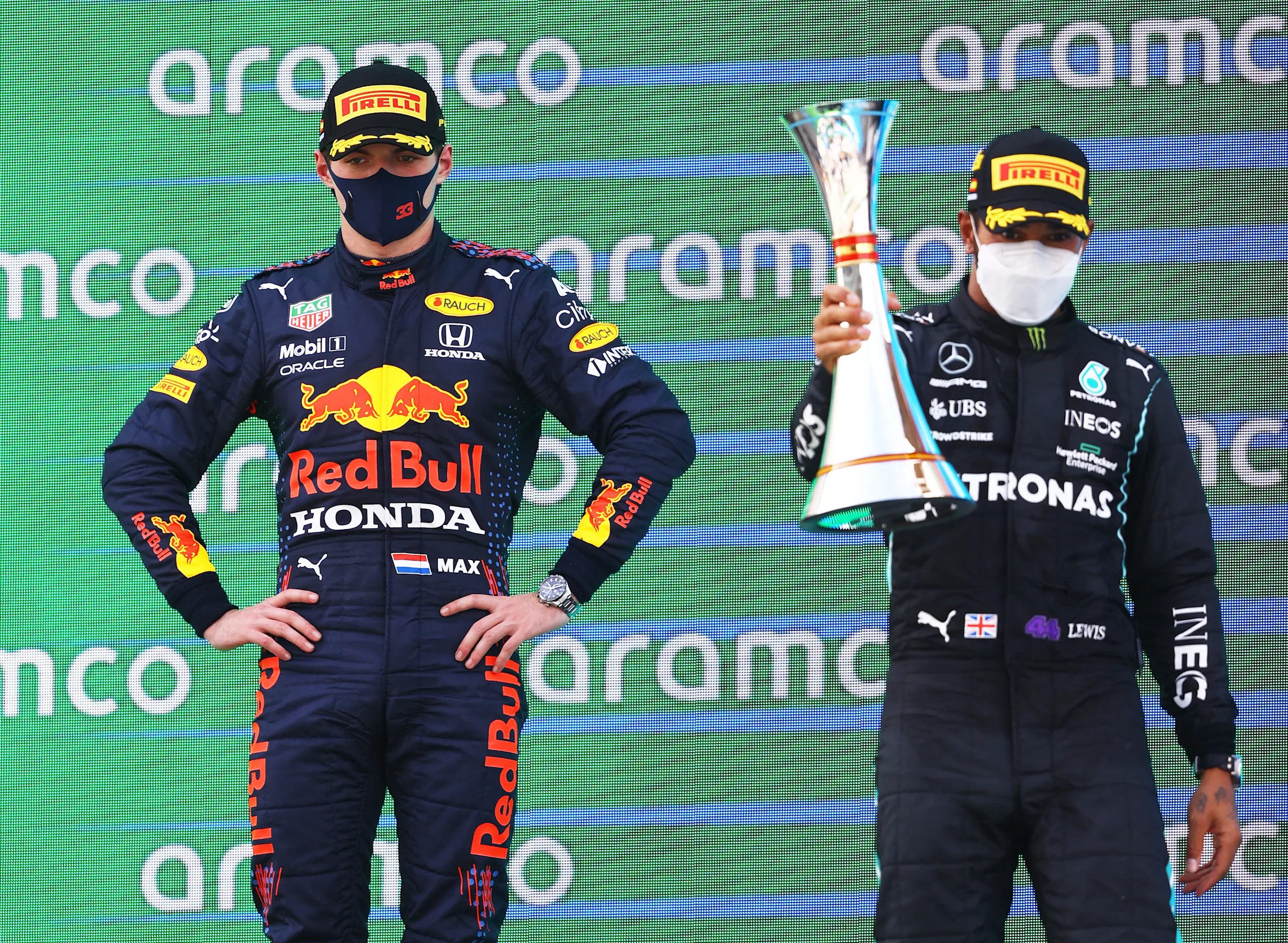 BARCELONA, SPAIN - MAY 09: Race winner Lewis Hamilton of Great Britain and Mercedes GP and second