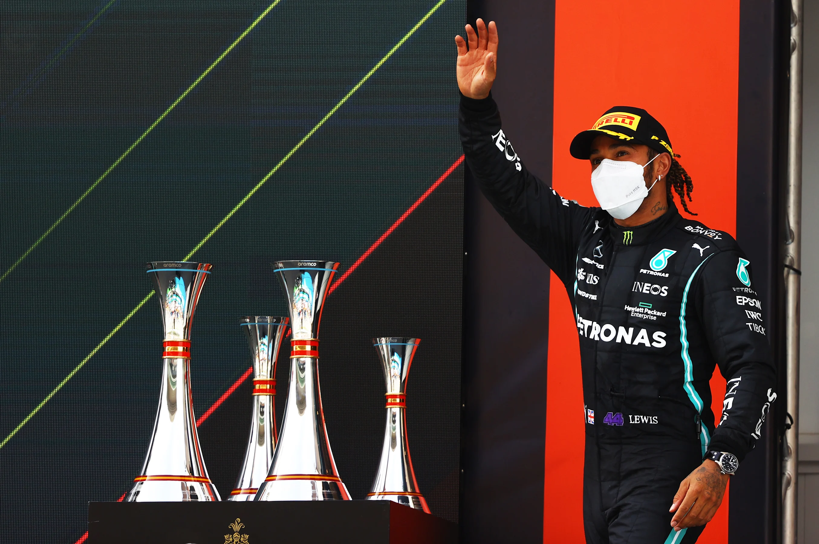 BARCELONA, SPAIN - MAY 09: Race winner Lewis Hamilton of Great Britain and Mercedes GP celebrates