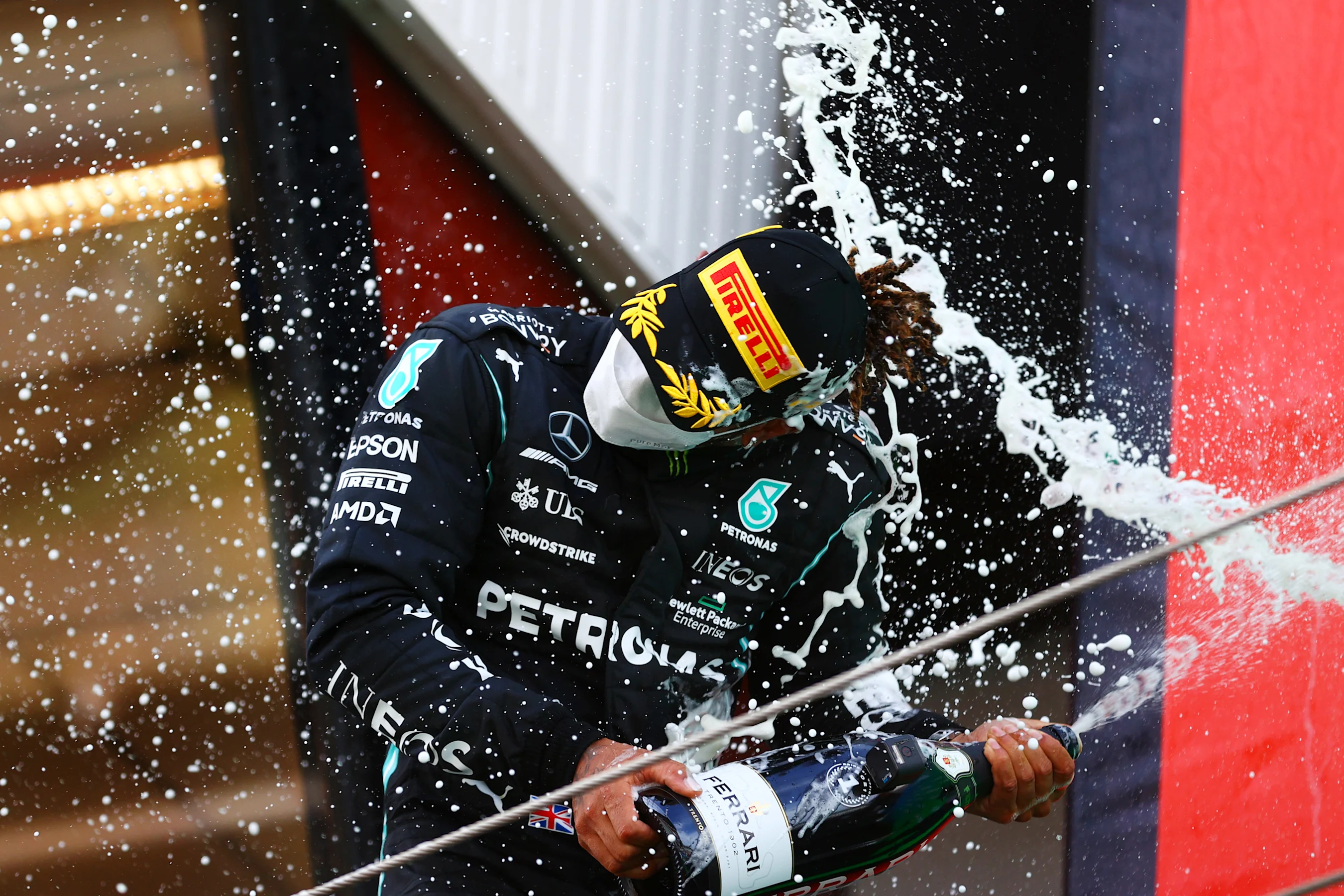 BARCELONA, SPAIN - MAY 09: Lewis Hamilton of Great Britain Mercedes AMG Petronas celebrates on