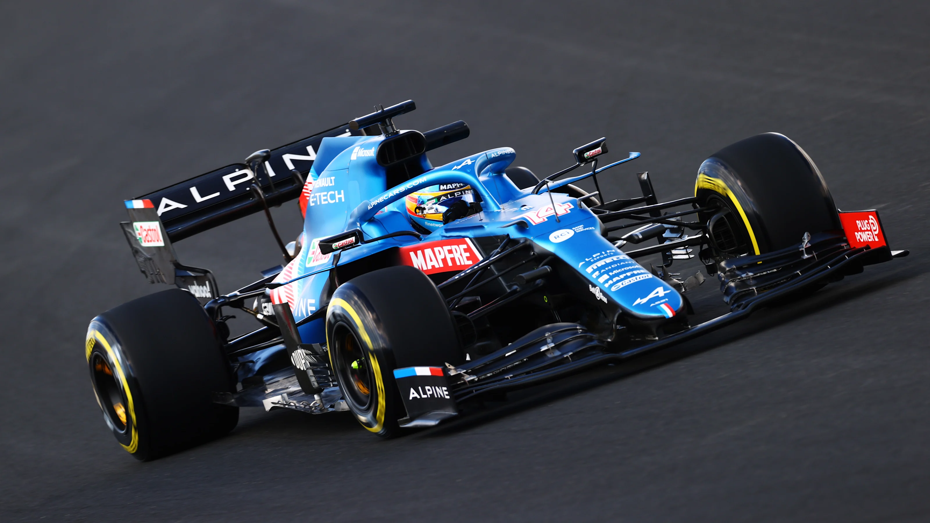 ISTANBUL, TURKEY - OCTOBER 08: Fernando Alonso of Spain driving the (14) Alpine A521 Renault during