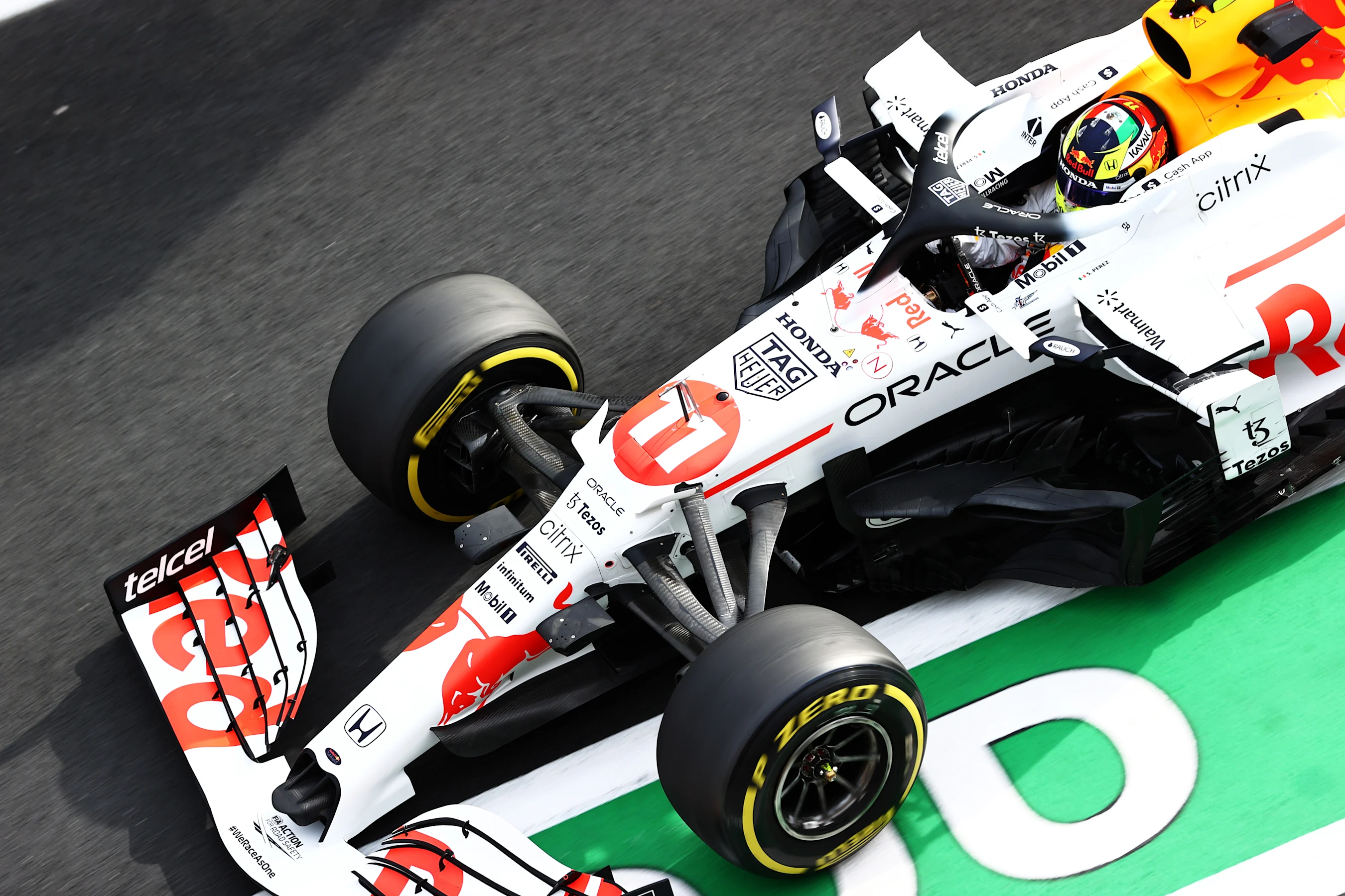 ISTANBUL, TURKEY - OCTOBER 08: Sergio Perez of Mexico driving the (11) Red Bull Racing RB16B Honda
