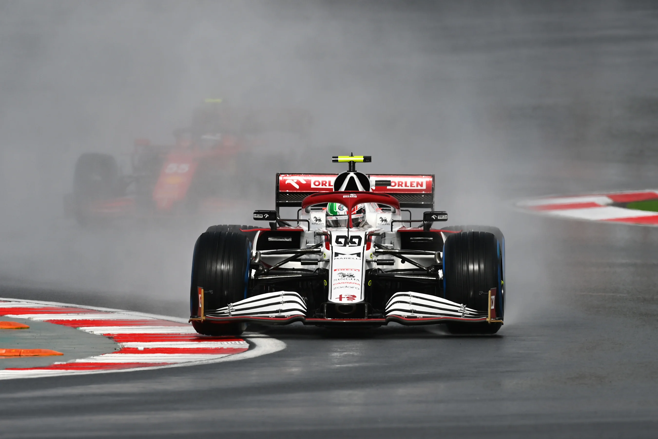 ISTANBUL, TURKEY - OCTOBER 09: Antonio Giovinazzi of Italy driving the (99) Alfa Romeo Racing C41