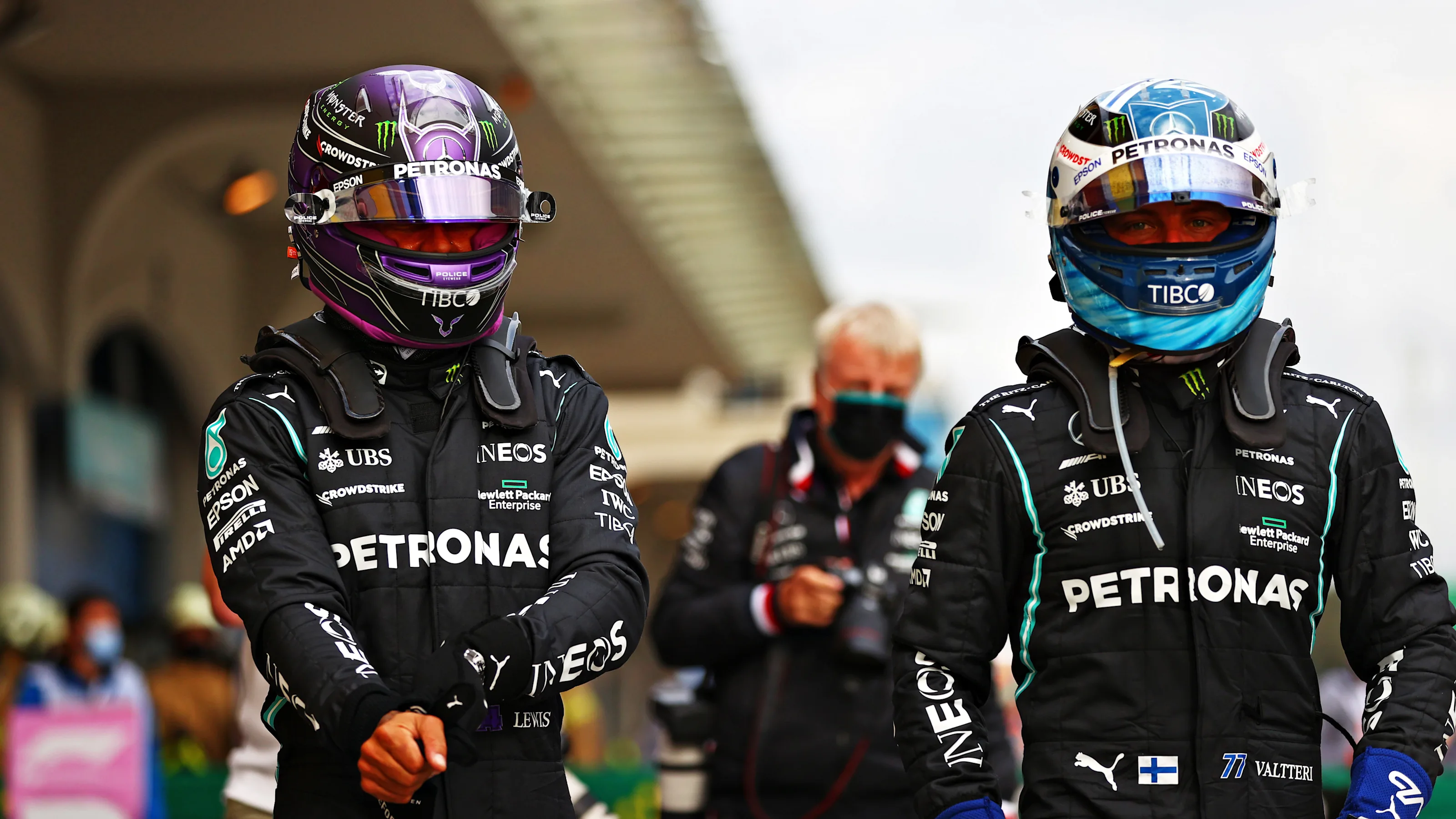 ISTANBUL, TURKEY - OCTOBER 09: Pole position qualifier Lewis Hamilton of Great Britain and Mercedes