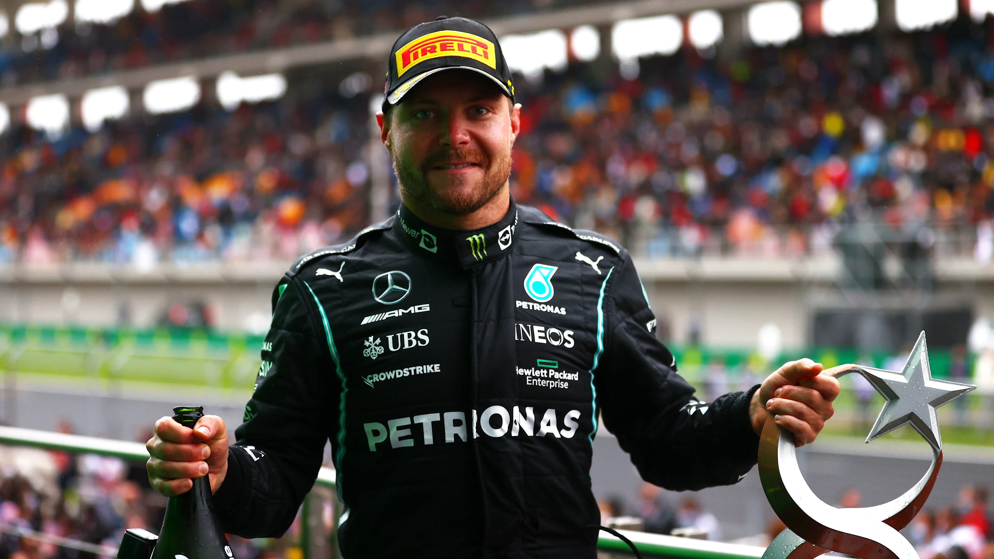 ISTANBUL, TURKEY - OCTOBER 10: Race winner Valtteri Bottas of Finland and Mercedes GP celebrates on