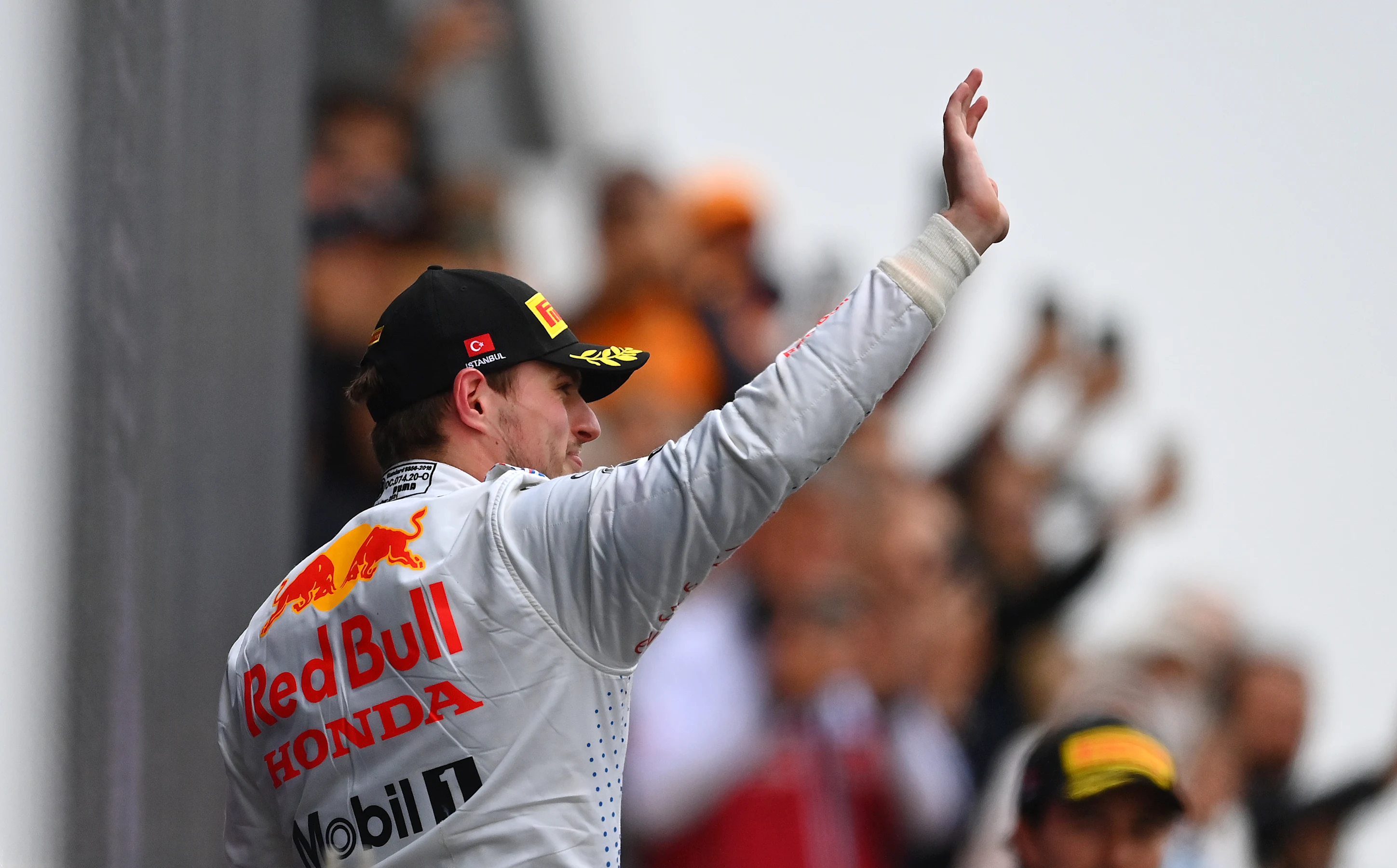 ISTANBUL, TURKEY - OCTOBER 10: Second placed Max Verstappen of Netherlands and Red Bull Racing