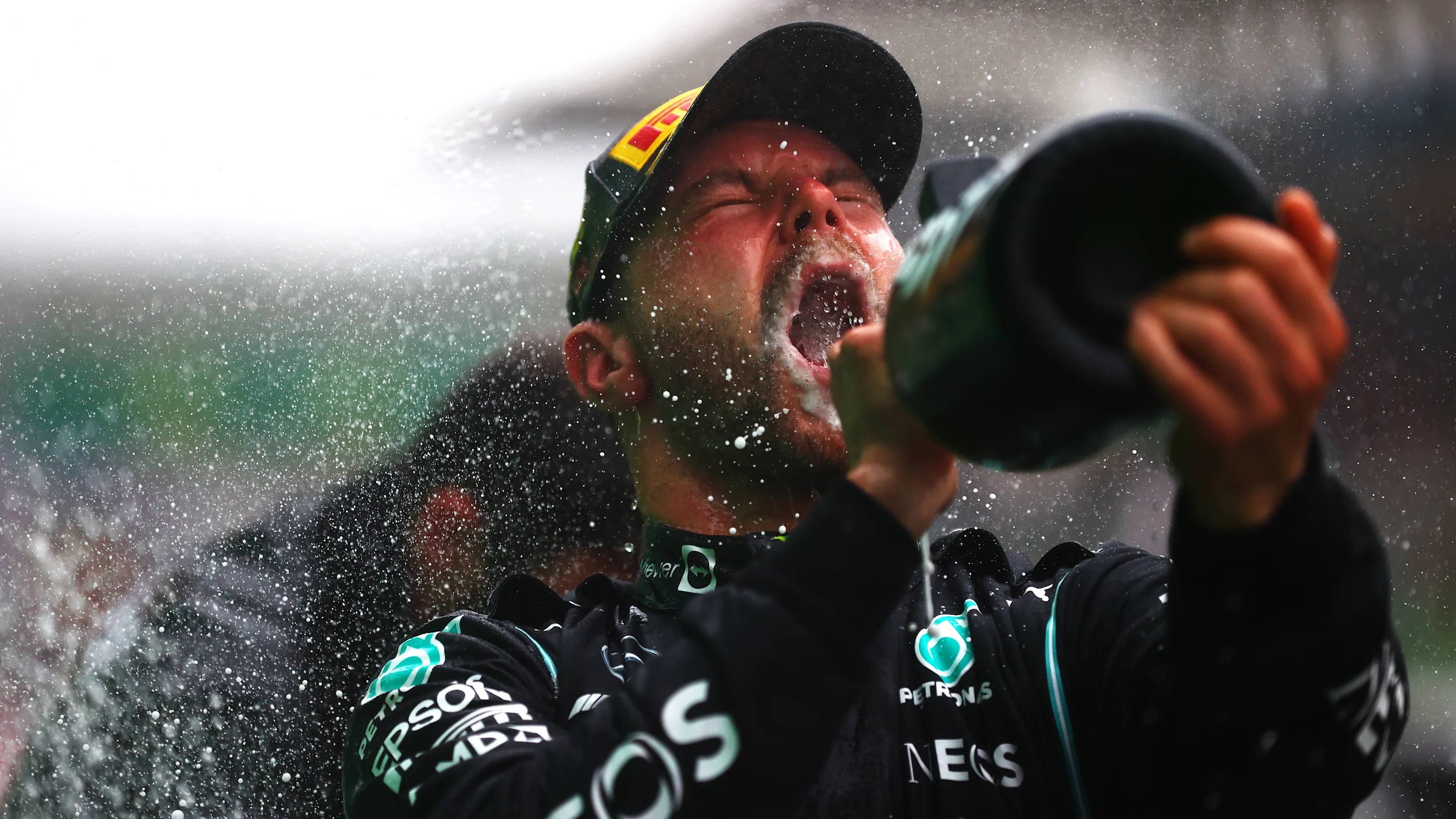 ISTANBUL, TURKEY - OCTOBER 10: Race winner Valtteri Bottas of Finland and Mercedes GP celebrates on