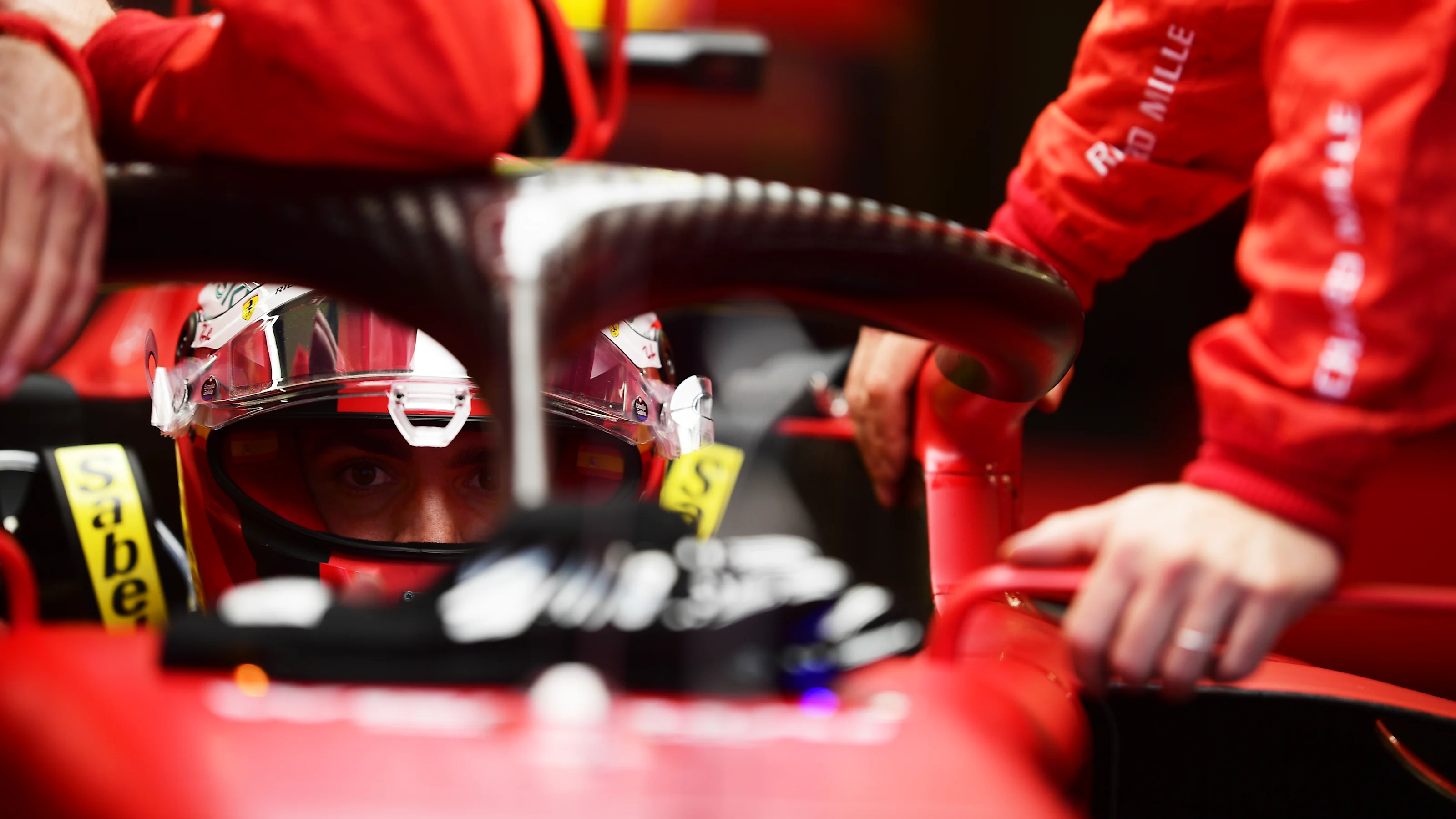 ISTANBUL, TURKEY - OCTOBER 10: Carlos Sainz of Spain and Ferrari prepares to drive in the garage