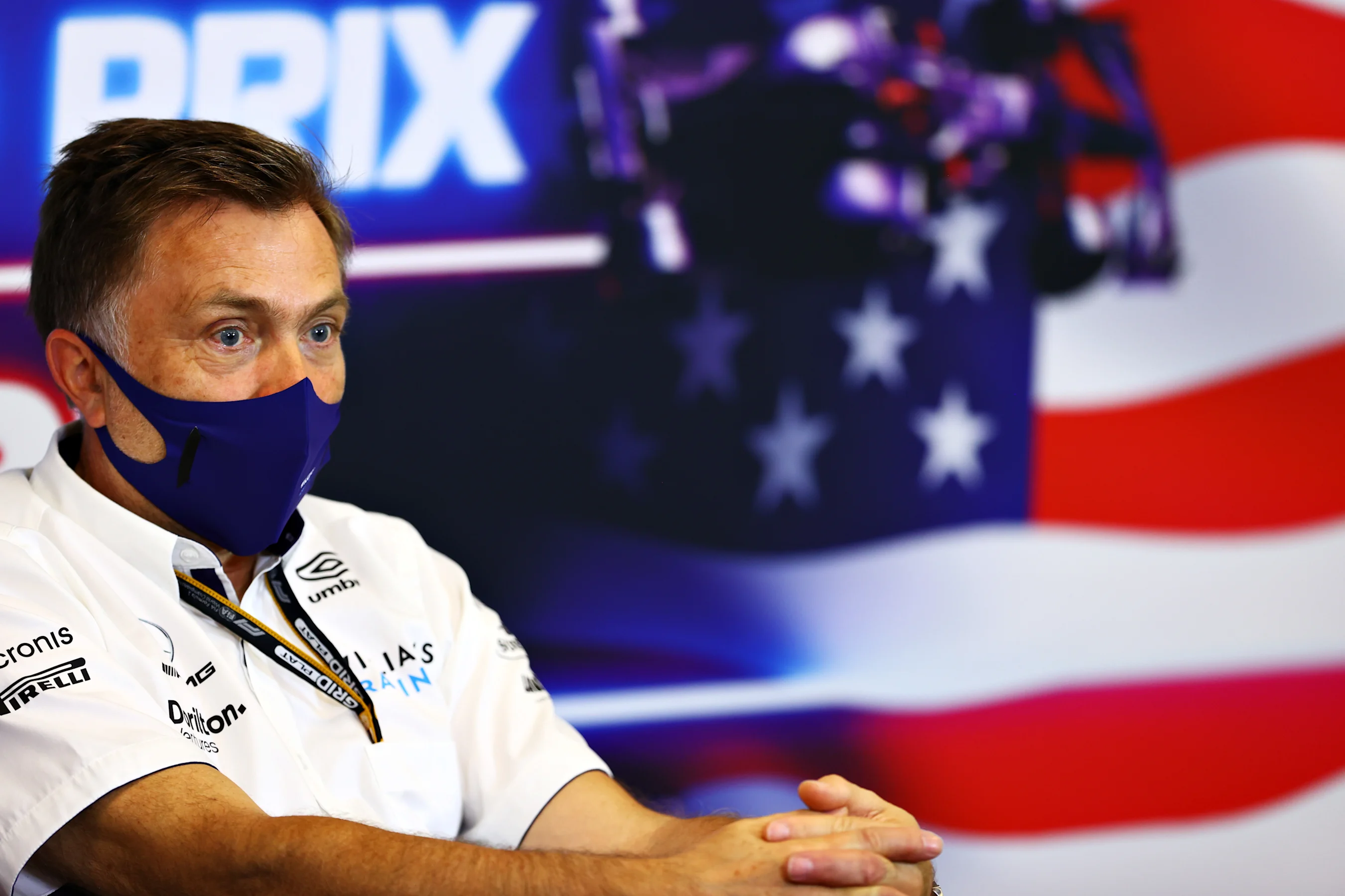 AUSTIN, TEXAS - OCTOBER 22: Jost Capito, CEO of Williams F1 talks in the Team Principals Press