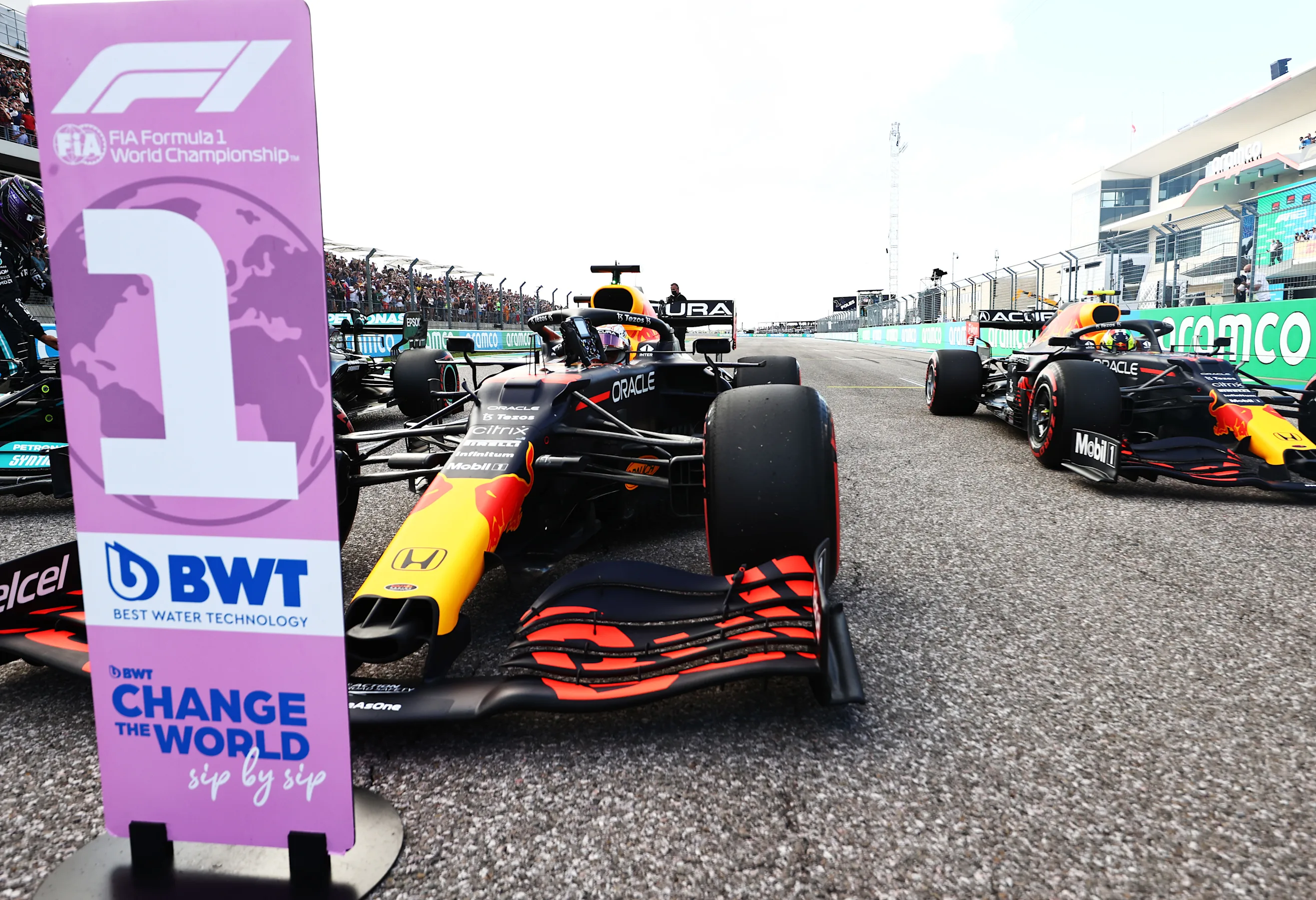 AUSTIN, TEXAS - OCTOBER 23: First place qualifier Max Verstappen of Netherlands and Red Bull Racing