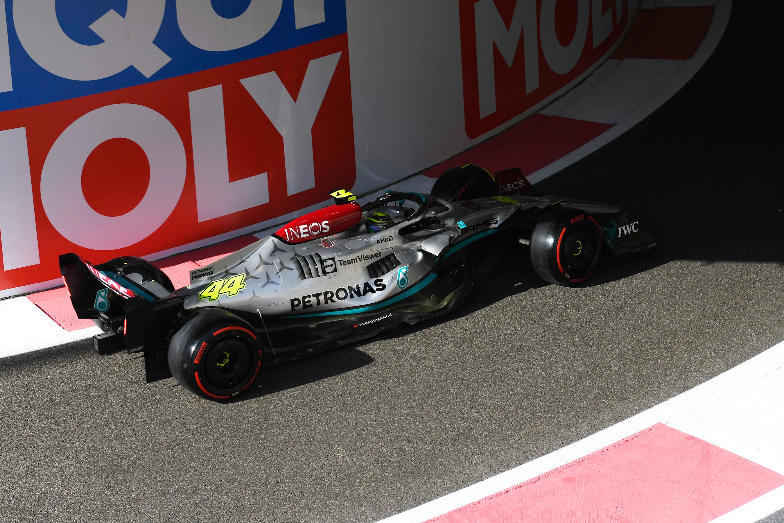ABU DHABI, UNITED ARAB EMIRATES - NOVEMBER 18: Lewis Hamilton of Great Britain driving the (44)