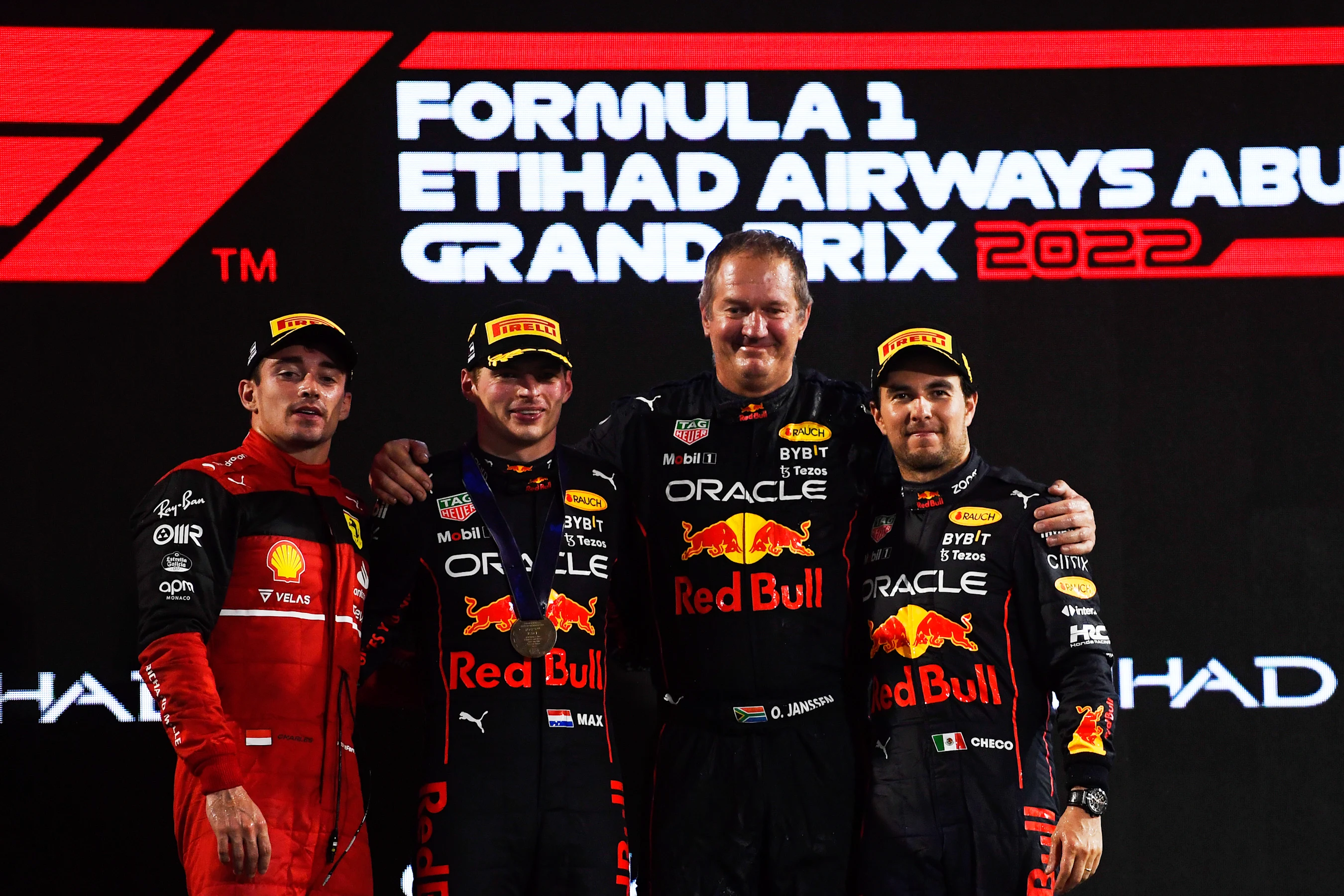 ABU DHABI, UNITED ARAB EMIRATES - NOVEMBER 20: Race winner Max Verstappen of the Netherlands and