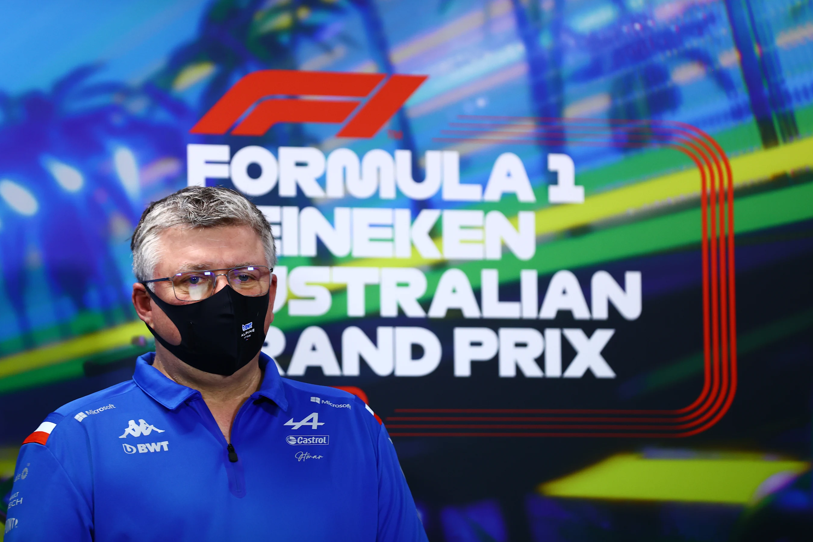 MELBOURNE, AUSTRALIA - APRIL 09: Otmar Szafnauer, Team Principal of Alpine F1 looks on in the Team