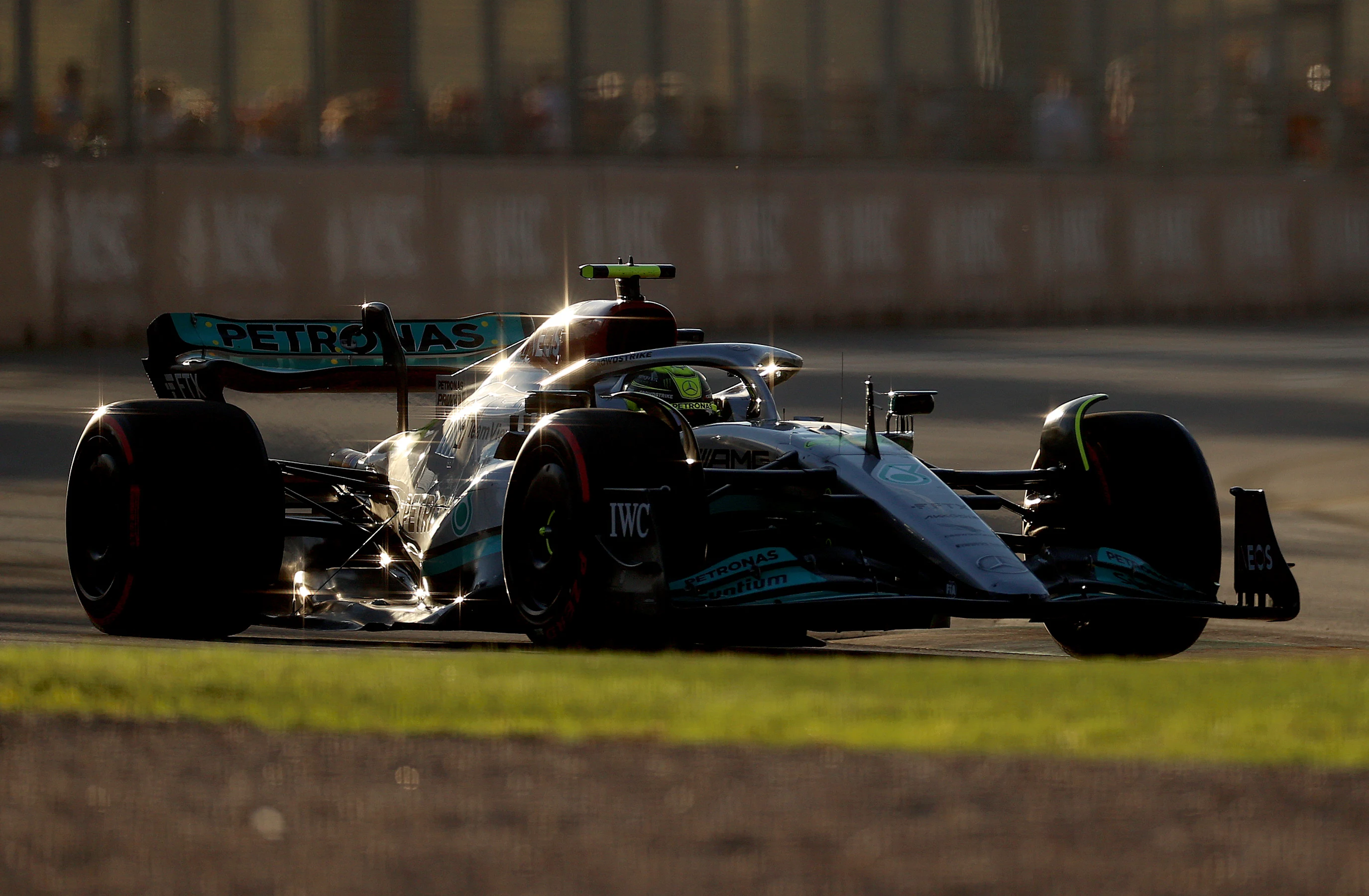 MELBOURNE, AUSTRALIA - APRIL 09: Lewis Hamilton of Great Britain driving the (44) Mercedes AMG