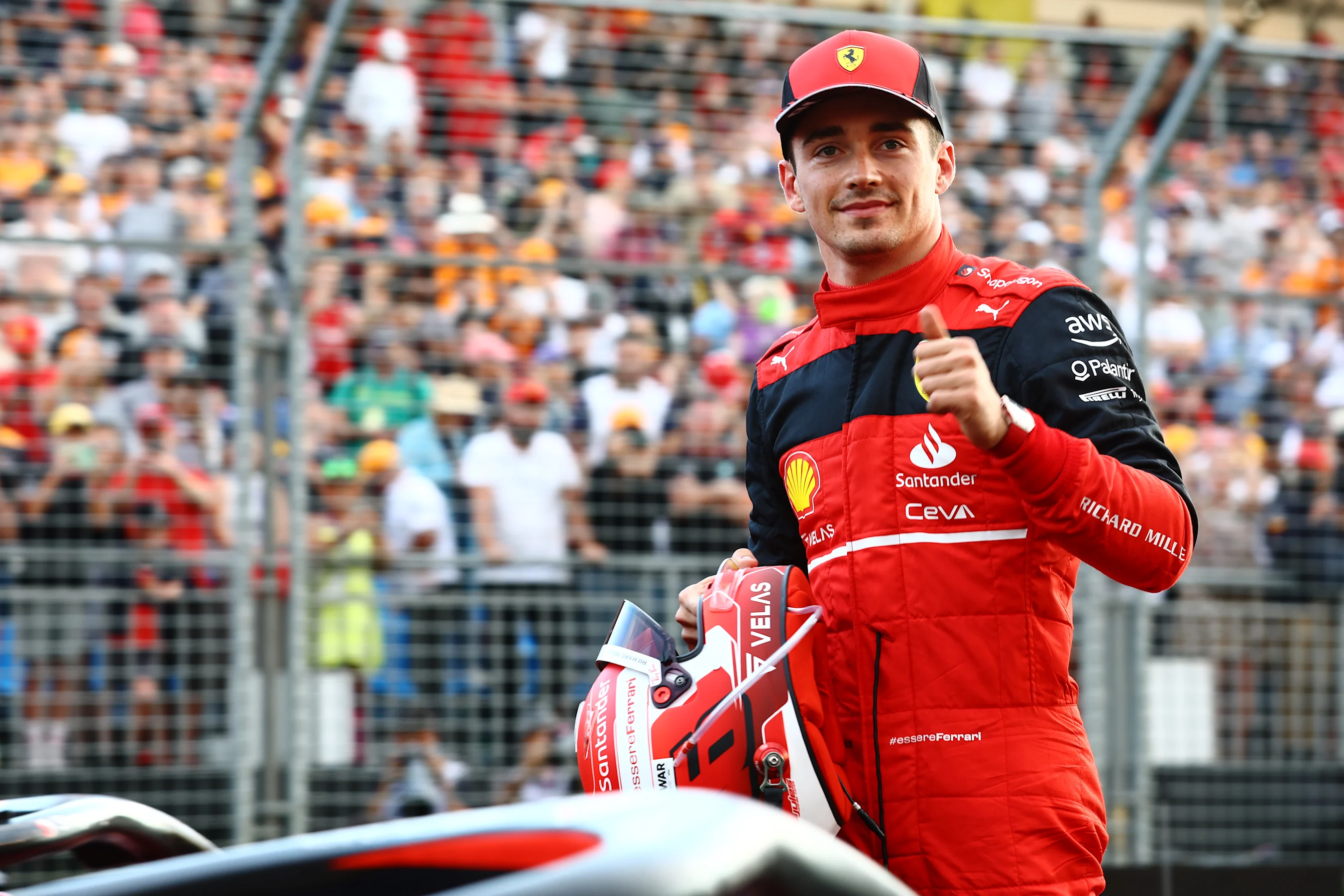 MELBOURNE, AUSTRALIA - APRIL 09: Pole position qualifier Charles Leclerc of Monaco and Ferrari