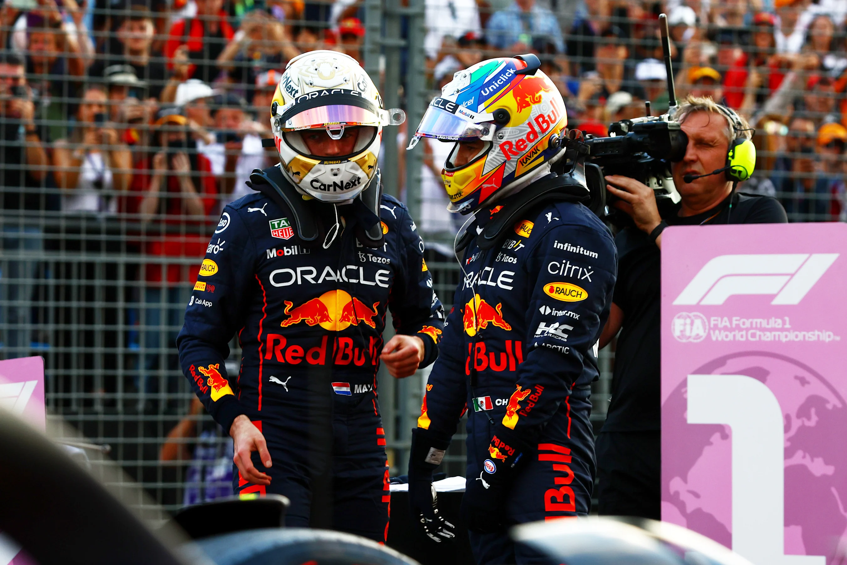 MELBOURNE, AUSTRALIA - APRIL 09: Second placed qualifier Max Verstappen of the Netherlands and