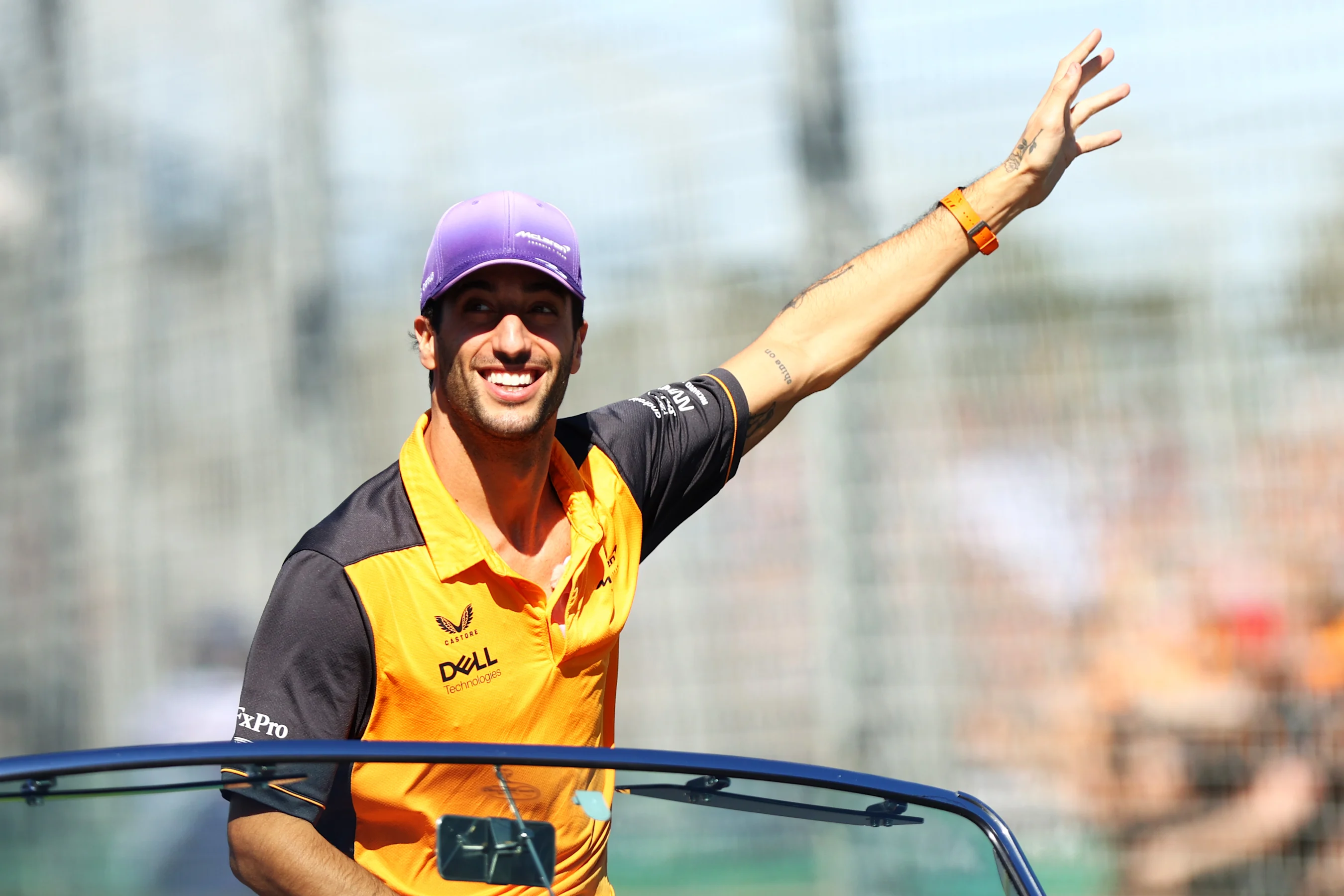 MELBOURNE, AUSTRALIA - APRIL 10: Daniel Ricciardo of Australia and McLaren waves to the crowd on