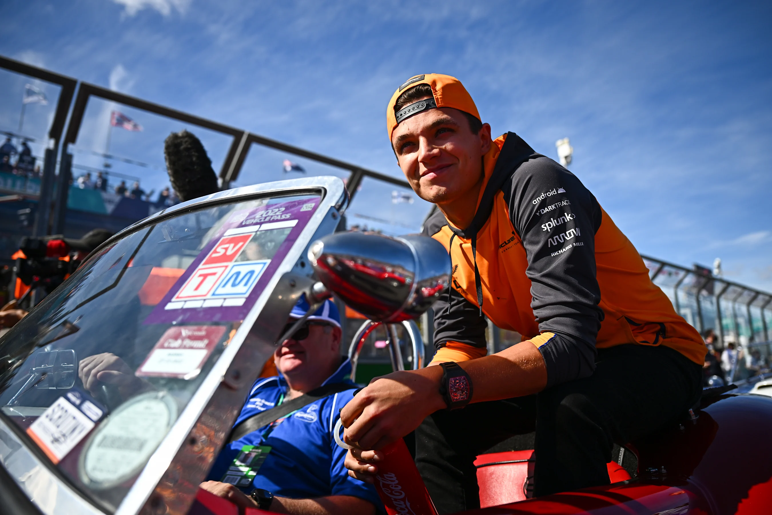 MELBOURNE, AUSTRALIA - APRIL 10: Lando Norris of Great Britain and McLaren smiles on the drivers