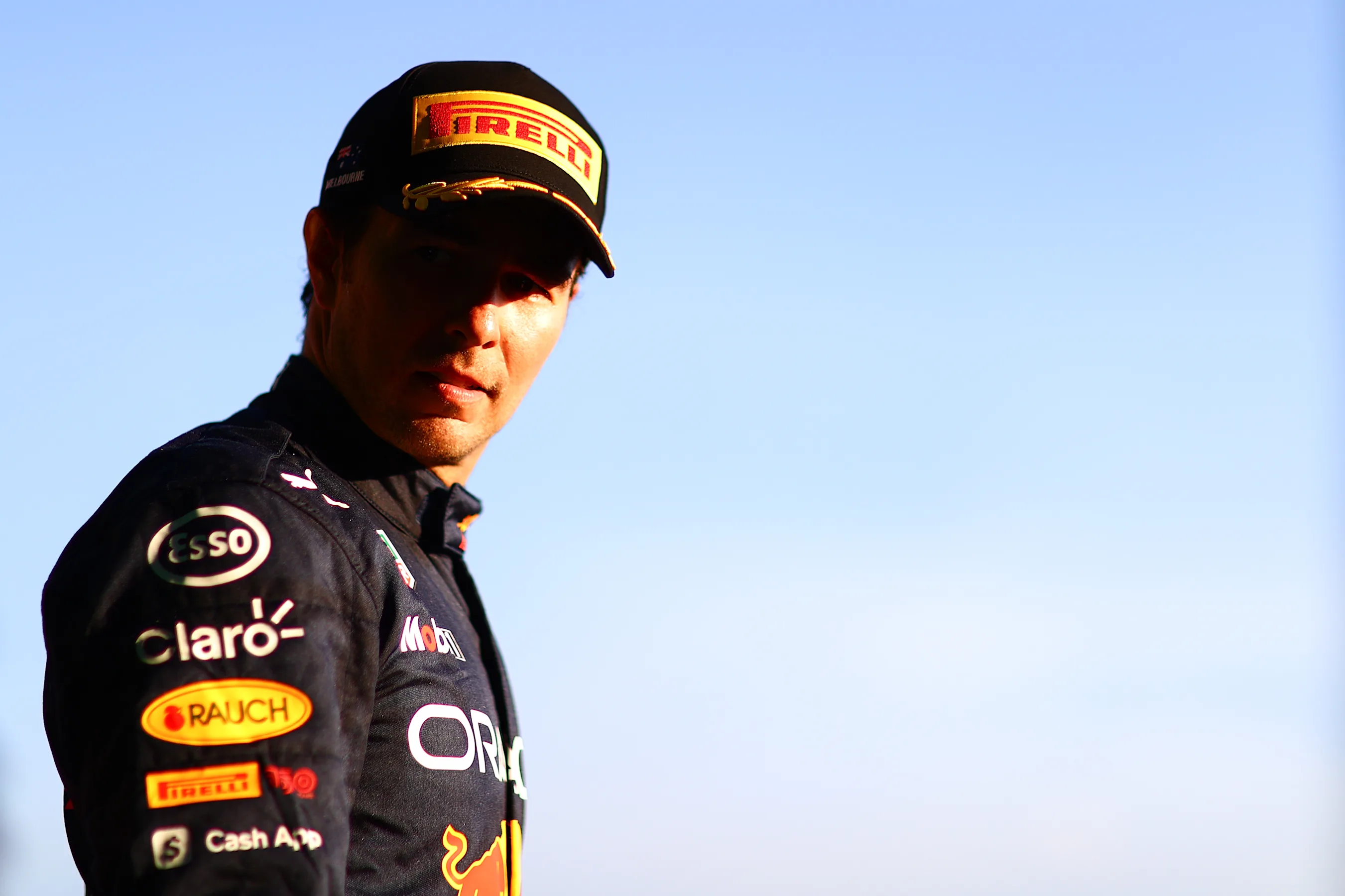 MELBOURNE, AUSTRALIA - APRIL 10: Second placed Sergio Perez of Mexico and Oracle Red Bull Racing