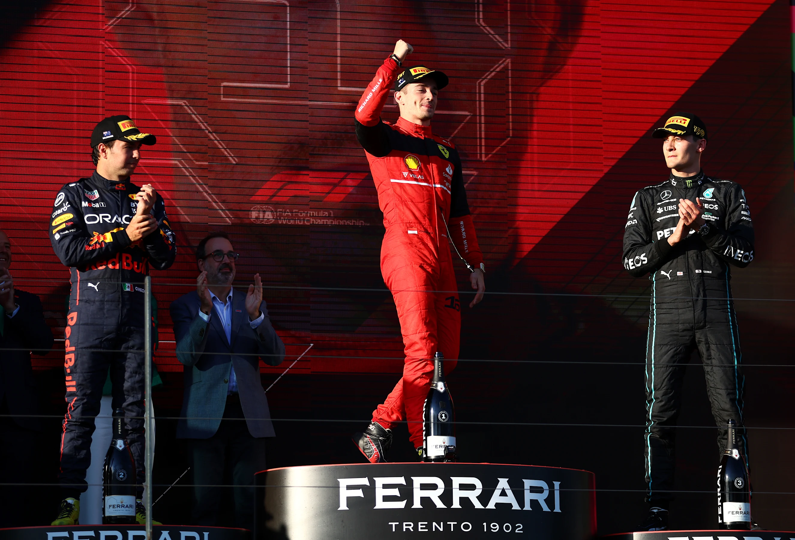 MELBOURNE, AUSTRALIA - APRIL 10: Race winner Charles Leclerc of Monaco and Ferrari celebrates on