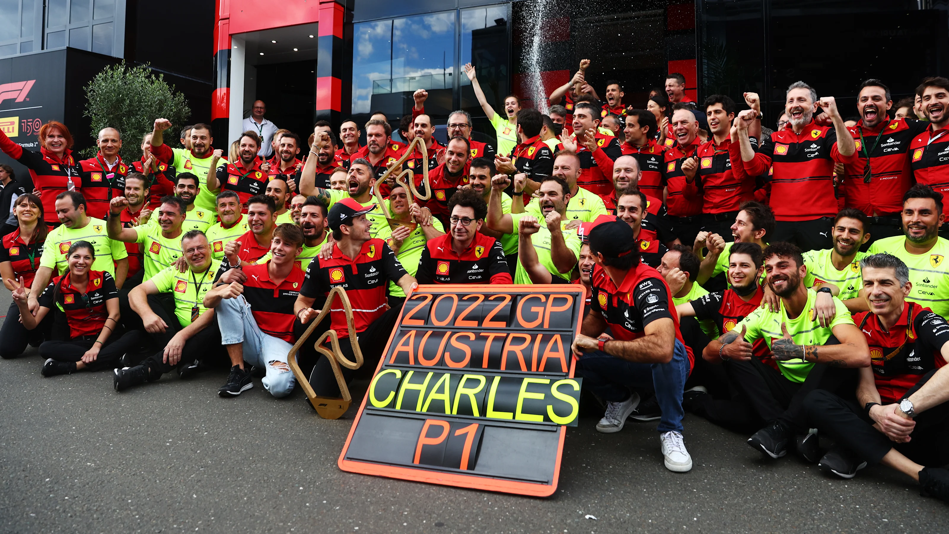 SPIELBERG, AUSTRIA - JULY 10: Race winner Charles Leclerc of Monaco and Ferrari celebrates with his