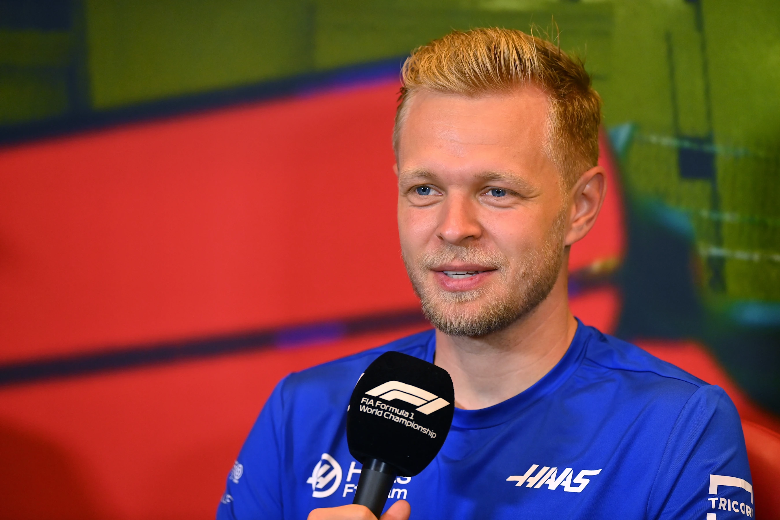BAKU, AZERBAIJAN - JUNE 10: Kevin Magnussen of Denmark and Haas F1 talks in the Drivers Press