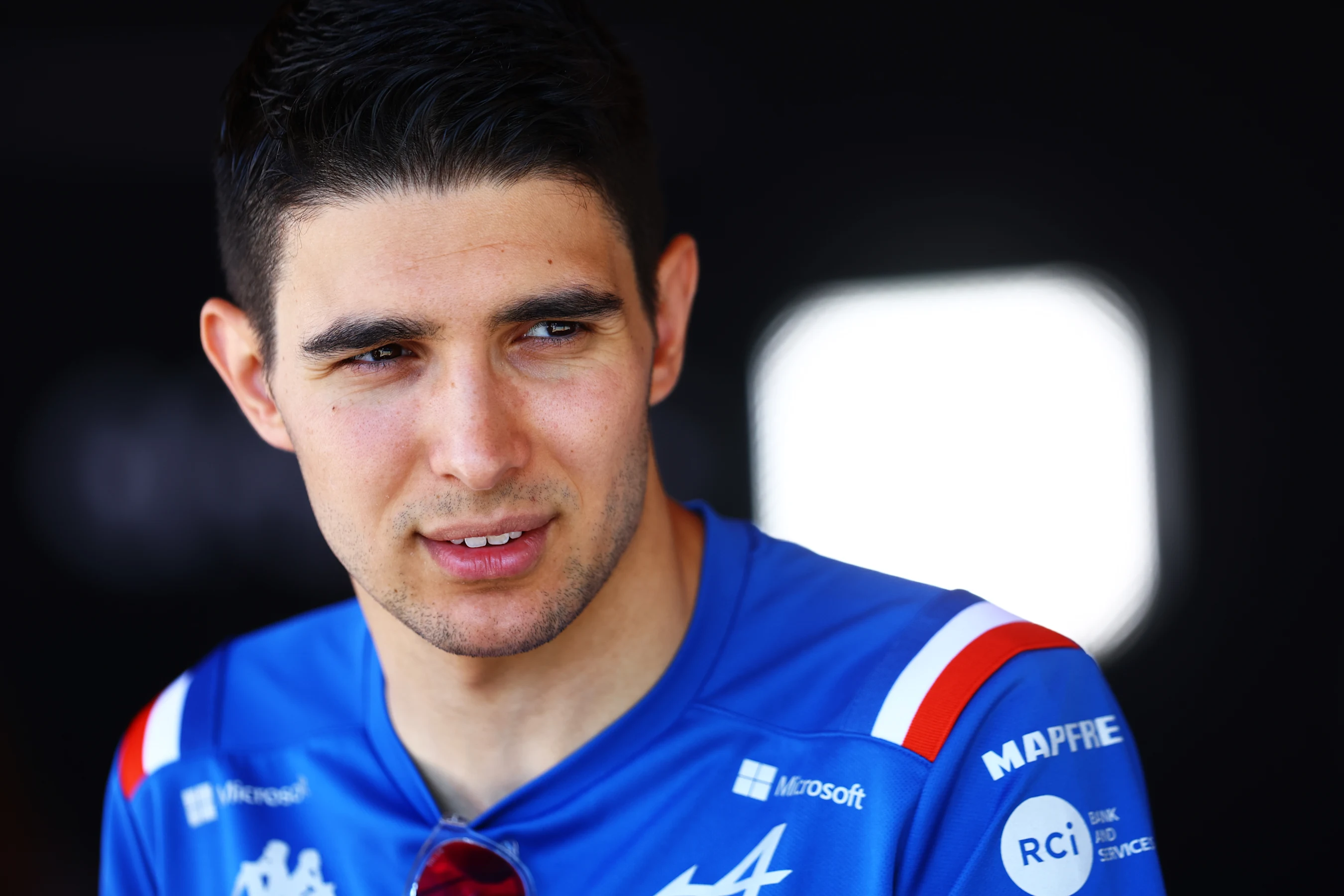 BAKU, AZERBAIJAN - JUNE 10: Esteban Ocon of France and Alpine F1 talks to the media in the Paddock