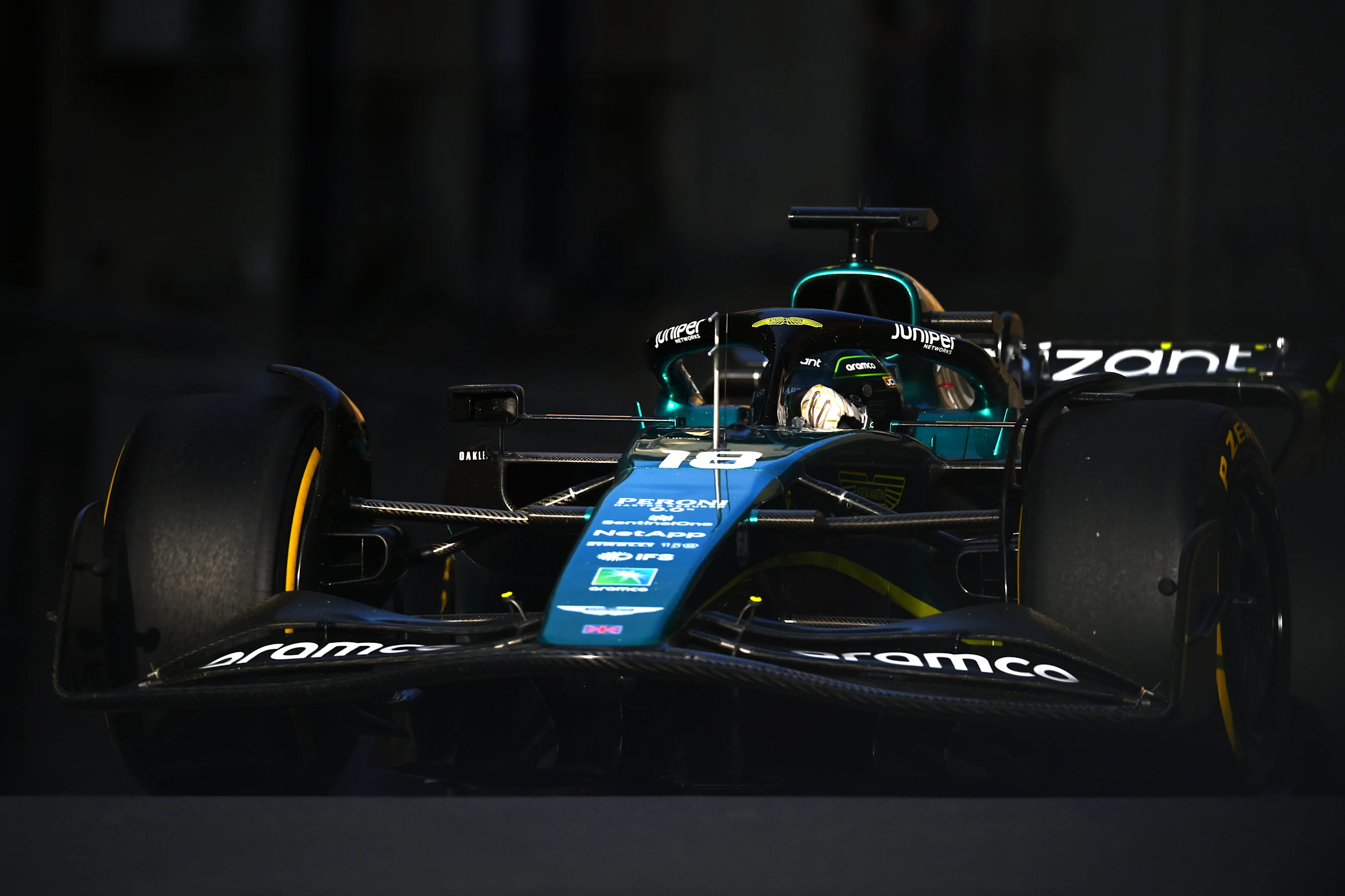 BAKU, AZERBAIJAN - JUNE 10: Lance Stroll of Canada driving the (18) Aston Martin AMR22 Mercedes on