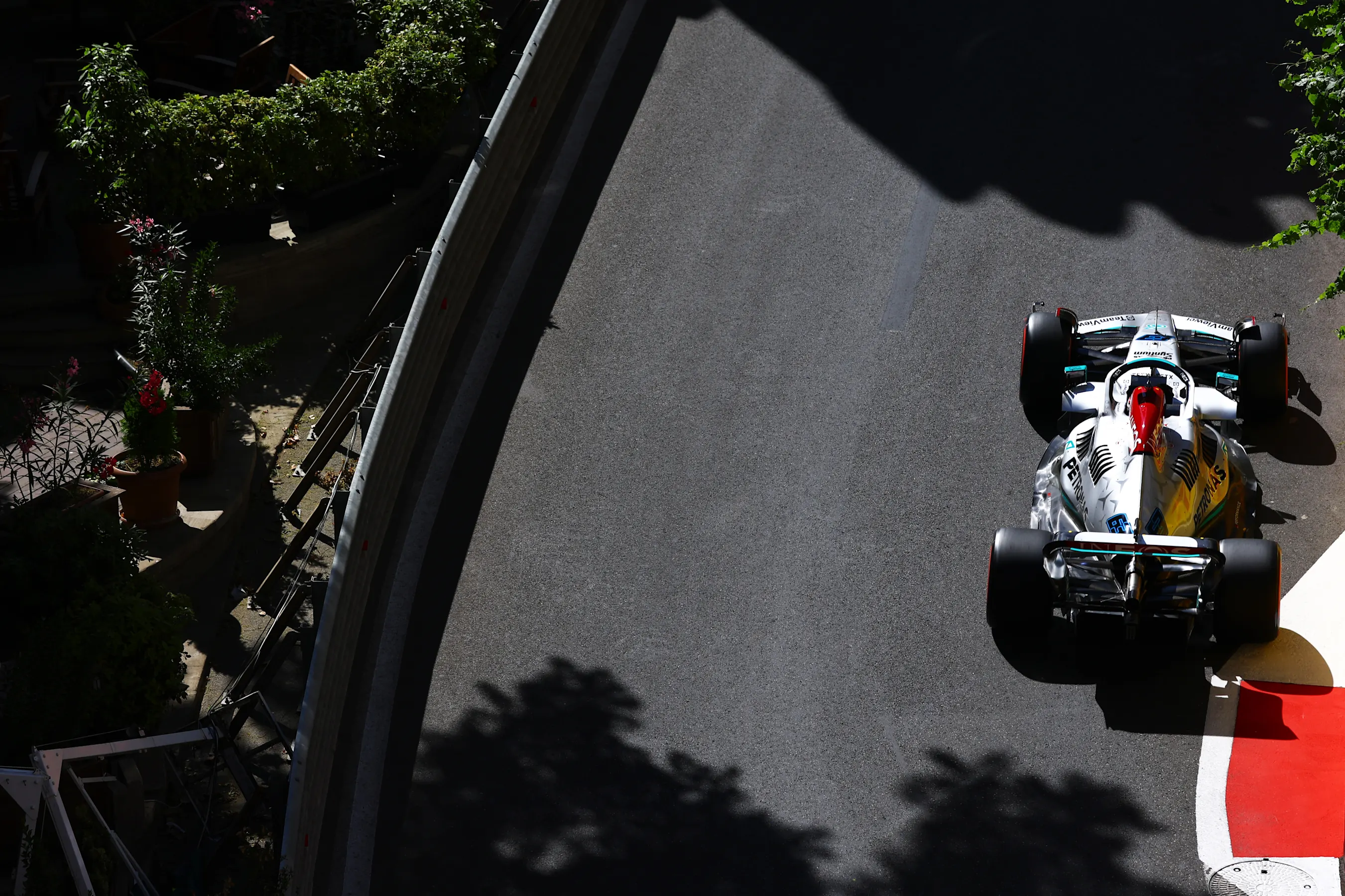 BAKU, AZERBAIJAN - JUNE 11: George Russell of Great Britain driving the (63) Mercedes AMG Petronas