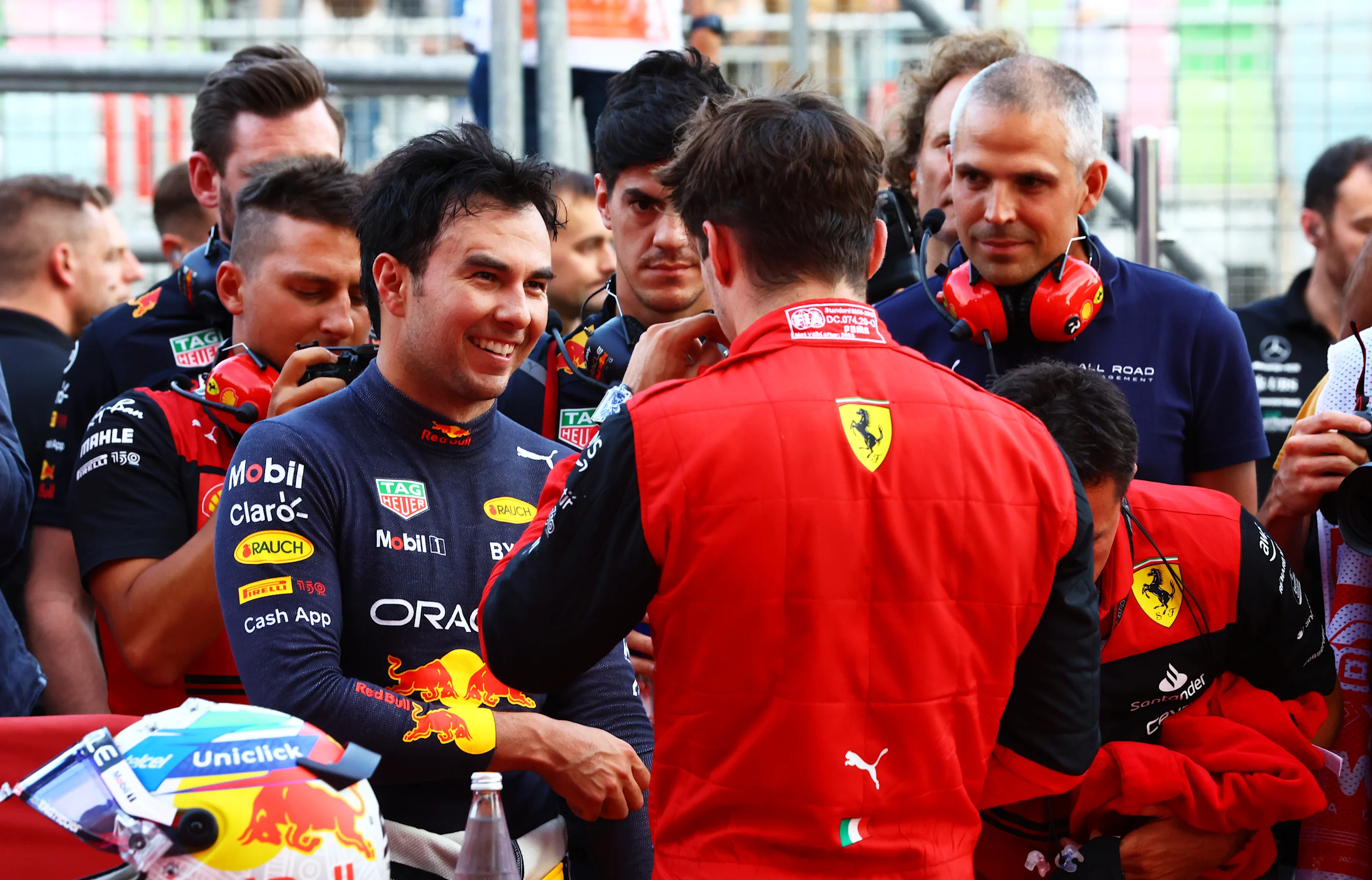 BAKU, AZERBAIJAN - JUNE 11: Second placed qualifier Sergio Perez of Mexico and Oracle Red Bull