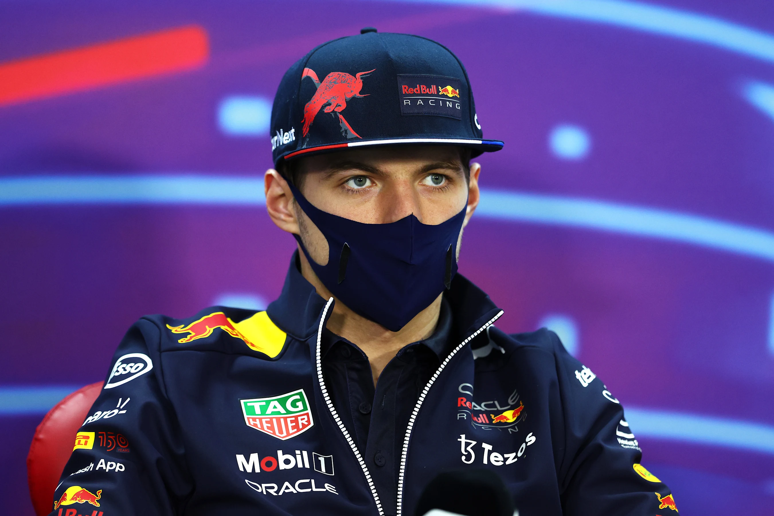BAHRAIN, BAHRAIN - MARCH 18: Max Verstappen of the Netherlands and Oracle Red Bull Racing talks in