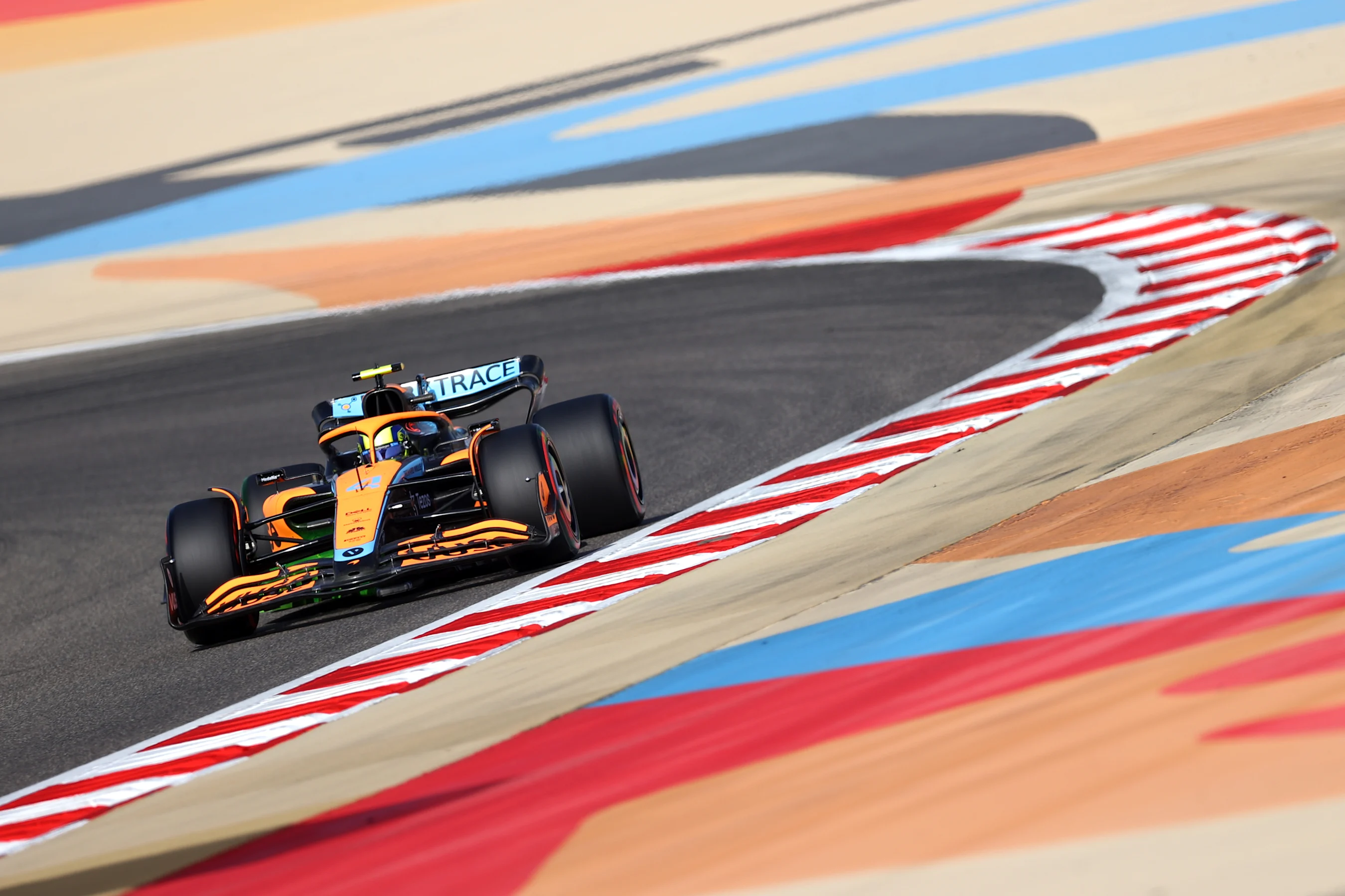 BAHRAIN, BAHRAIN - MARCH 18: Lando Norris of Great Britain driving the (4) McLaren MCL36 Mercedes