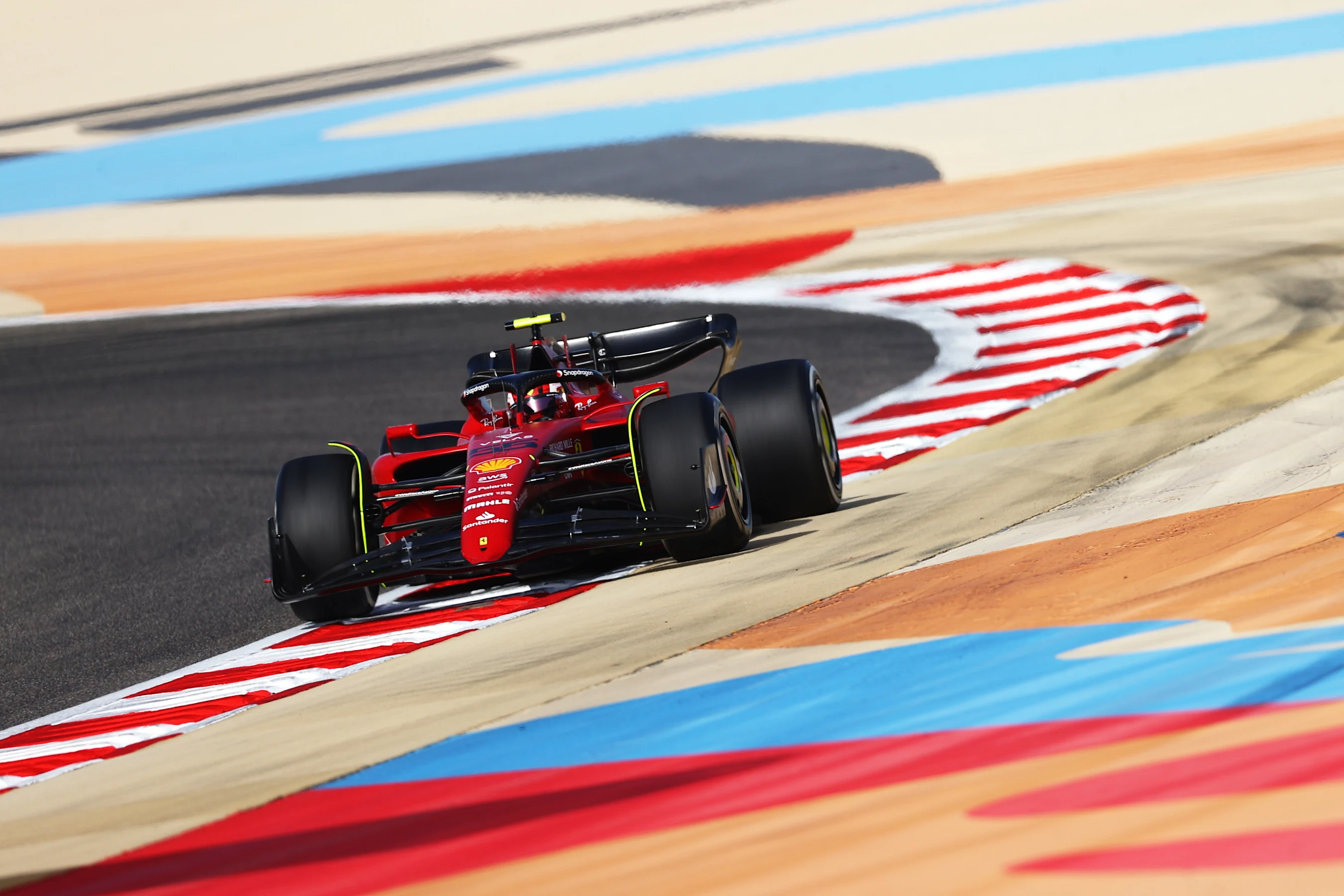 BAHRAIN, BAHRAIN - MARCH 18: Carlos Sainz of Spain driving (55) the Ferrari F1-75 on track during