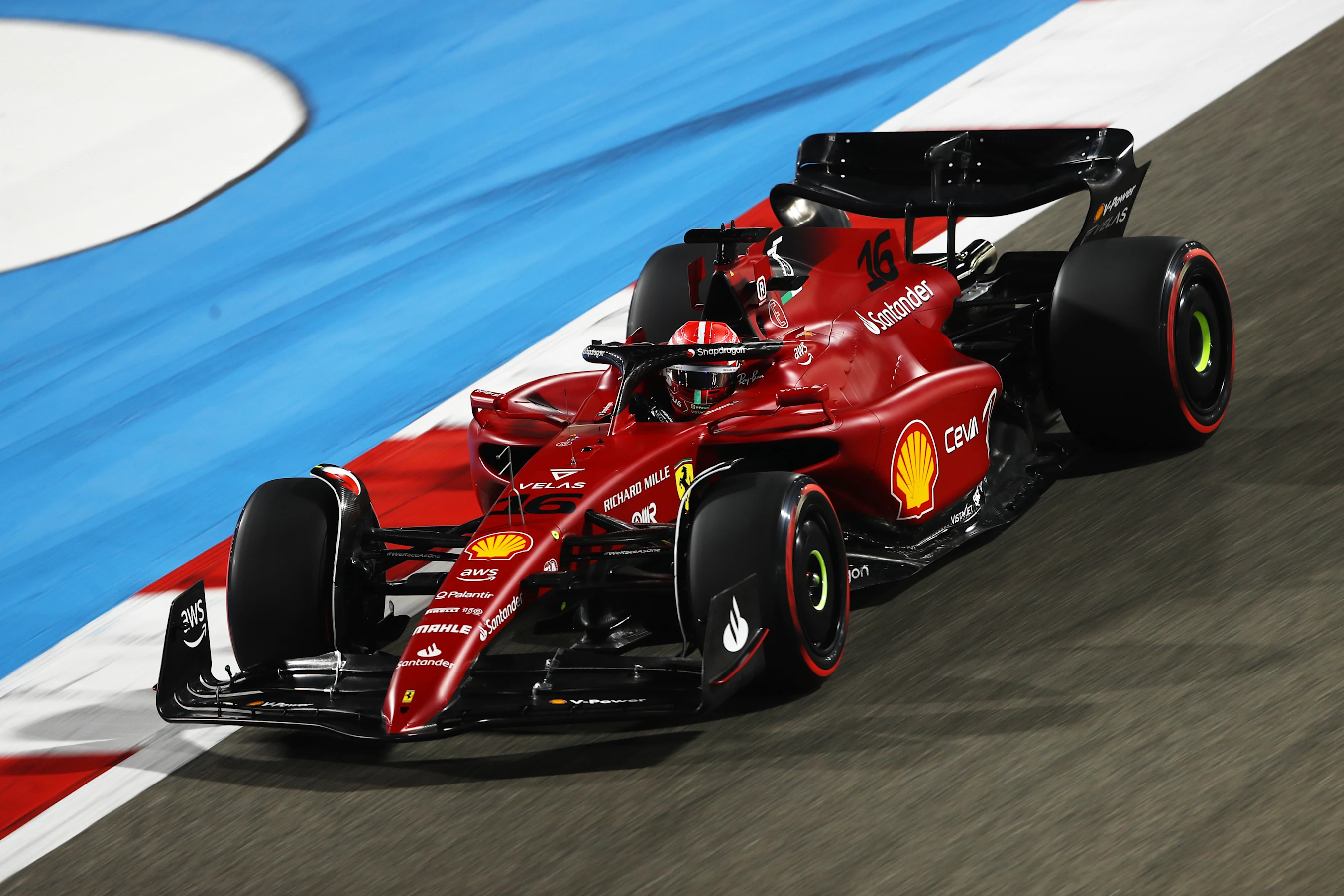 BAHRAIN, BAHRAIN - MARCH 18: Charles Leclerc of Monaco driving (16) the Ferrari F1-75 on track