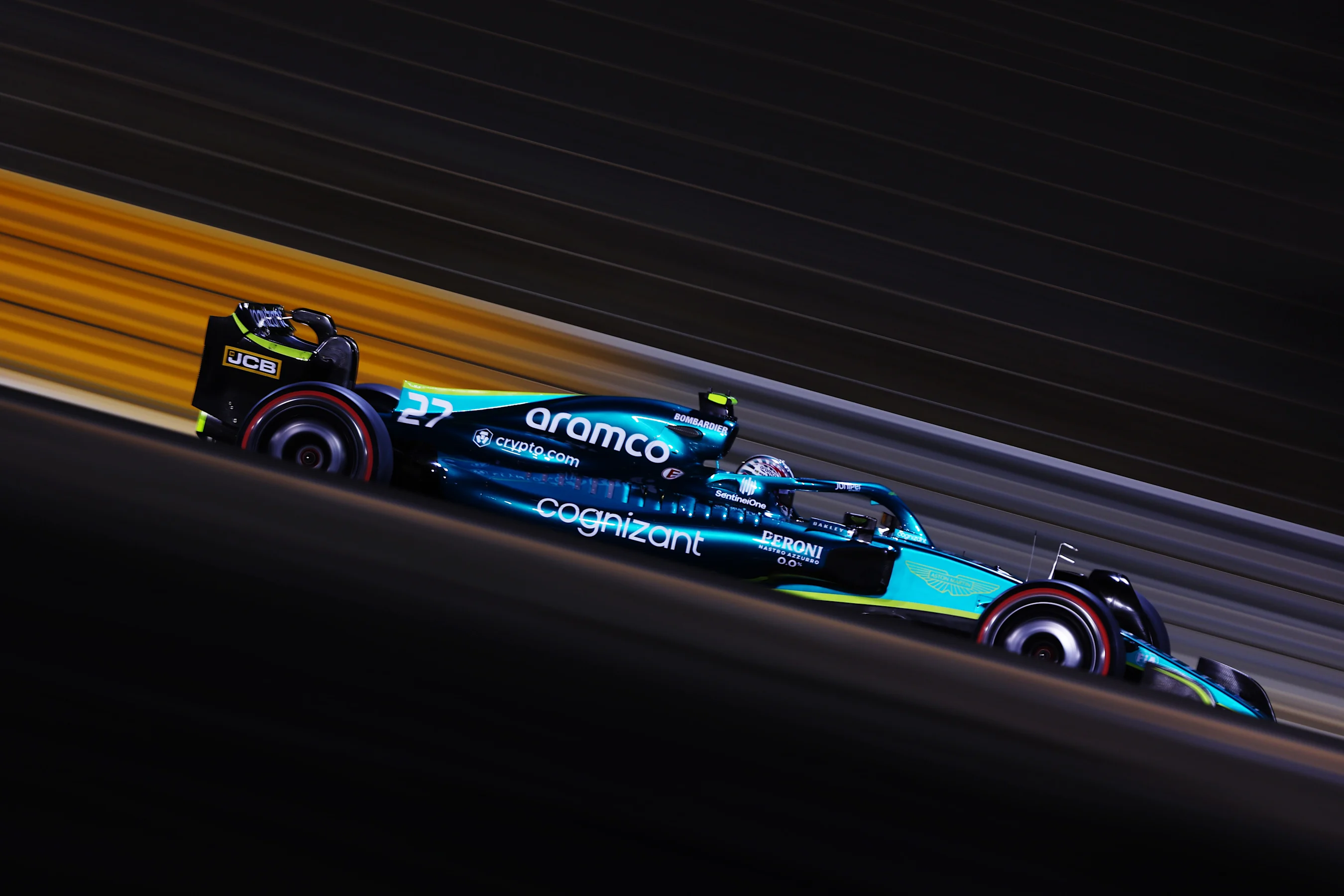 BAHRAIN, BAHRAIN - MARCH 18: Nico Hulkenberg of Germany driving the (27) Aston Martin AMR22