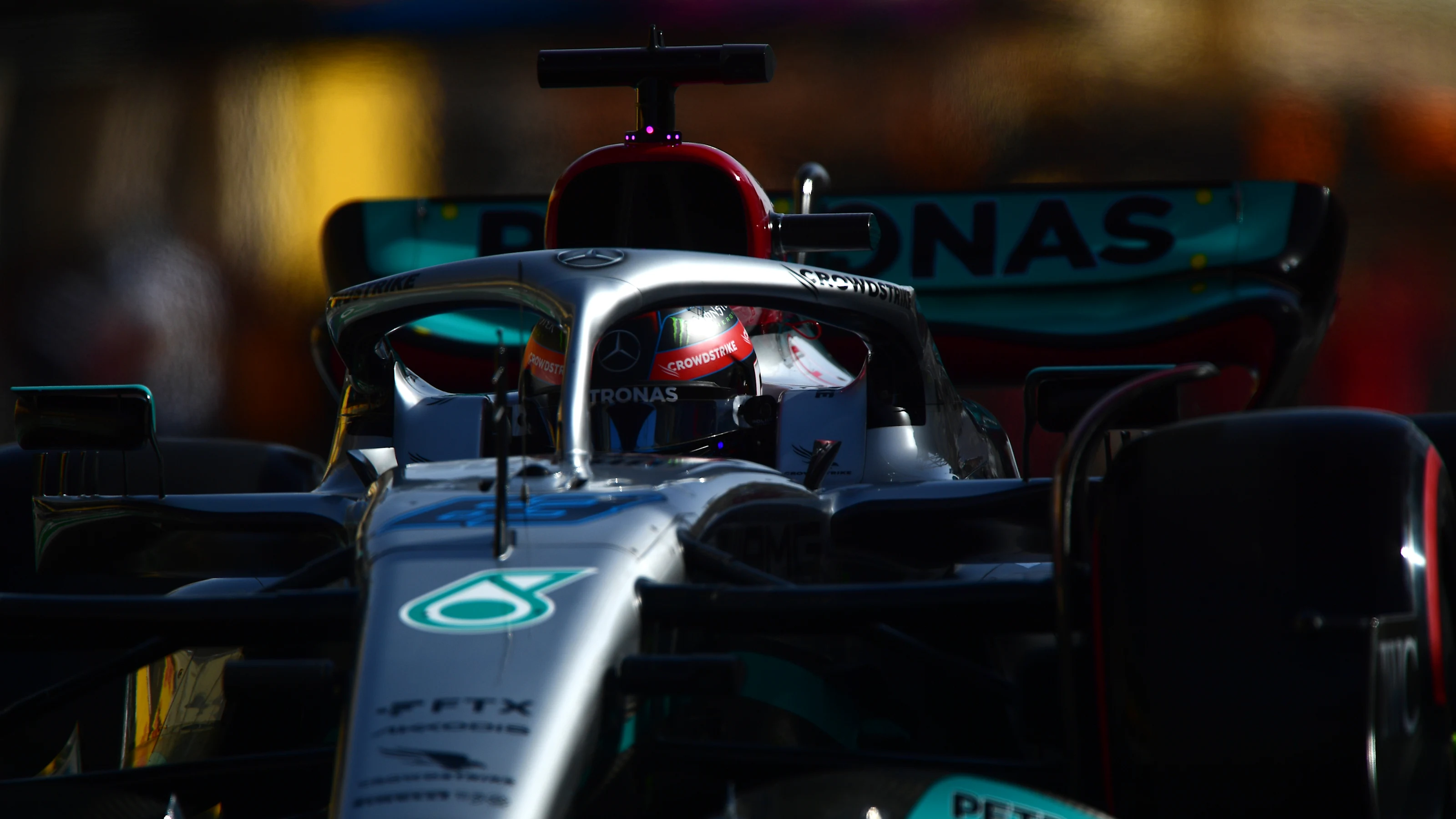 BAHRAIN, BAHRAIN - MARCH 19: George Russell of Great Britain driving the (63) Mercedes AMG Petronas