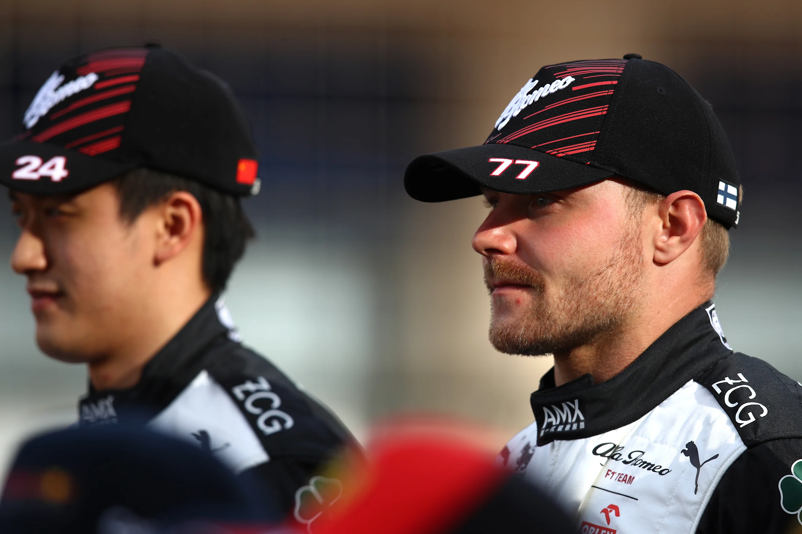 BAHRAIN, BAHRAIN - MARCH 20: Valtteri Bottas of Finland and Alfa Romeo F1 looks on as he poses for