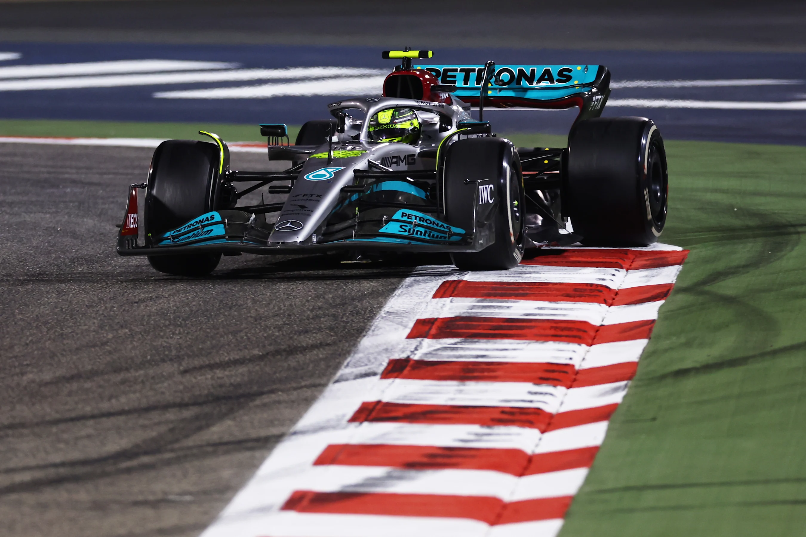 BAHRAIN, BAHRAIN - MARCH 20: Lewis Hamilton of Great Britain driving the (44) Mercedes AMG Petronas