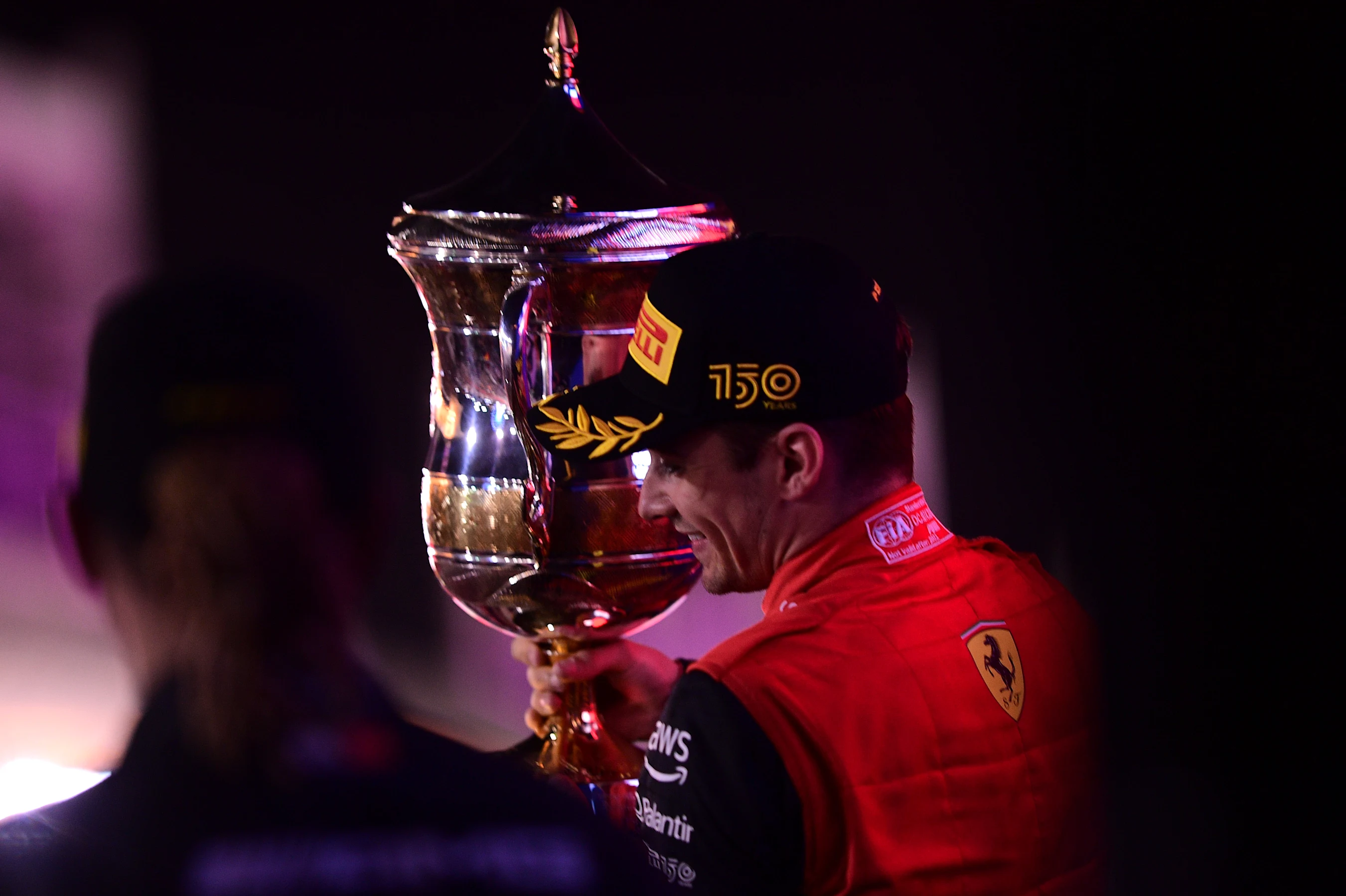 BAHRAIN, BAHRAIN - MARCH 20: Race winner Charles Leclerc of Monaco and Ferrari celebrates on the