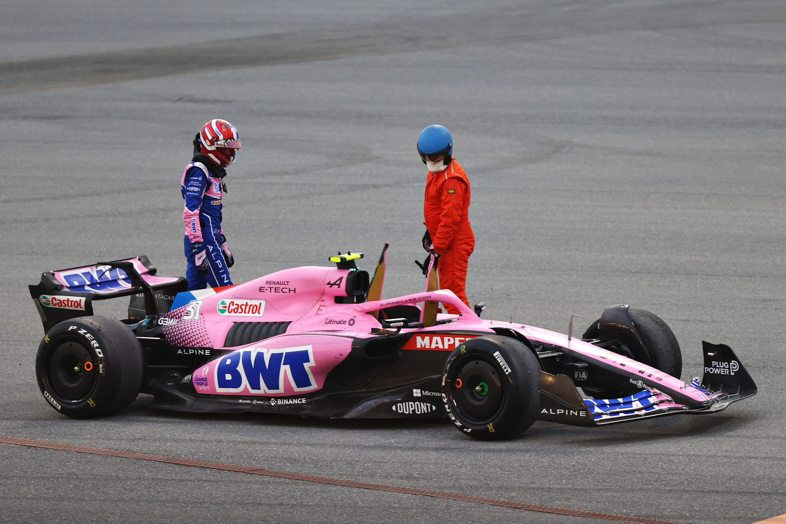 BAHRAIN, BAHRAIN - MARCH 11: Esteban Ocon of France and Alpine F1 looks on after stopping on track