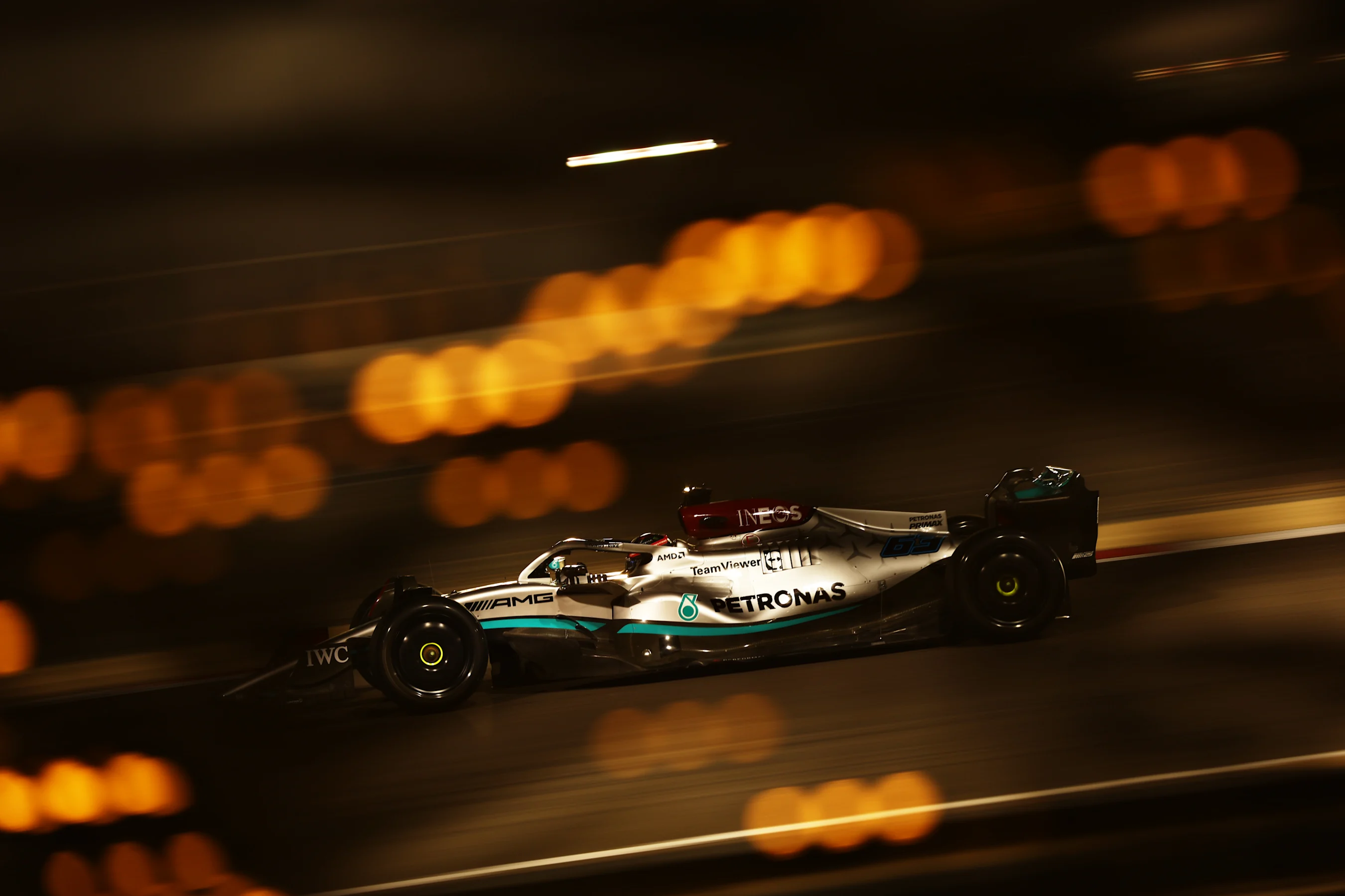 BAHRAIN, BAHRAIN - MARCH 12: George Russell of Great Britain driving the (63) Mercedes AMG Petronas